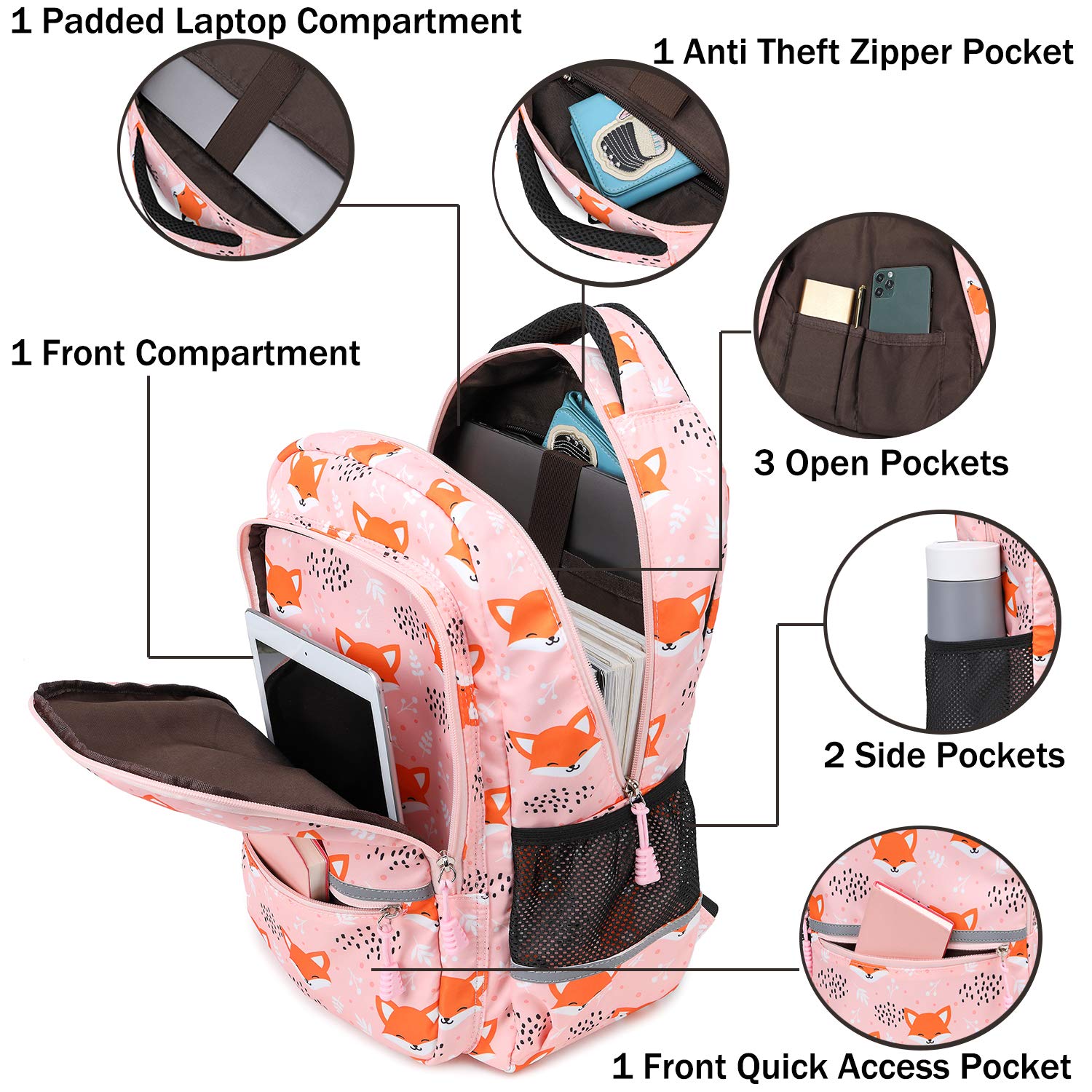Soekidy Girls Backpack for School - Cute Fox & Unicorn Design, Lightweight Kids Bookbag for Preschool & Elementary Students - Perfect for Daily Use, Travel & Outdoor Adventures