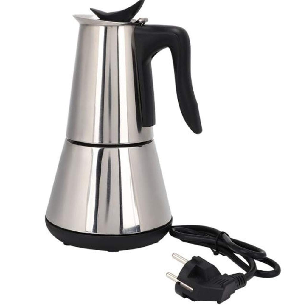 MXBAOHENG 6 Cup Electric Moka Pot Espresso Maker - Stainless Steel Stovetop Coffee Brewer (110V) for Home, Office & Camping Use