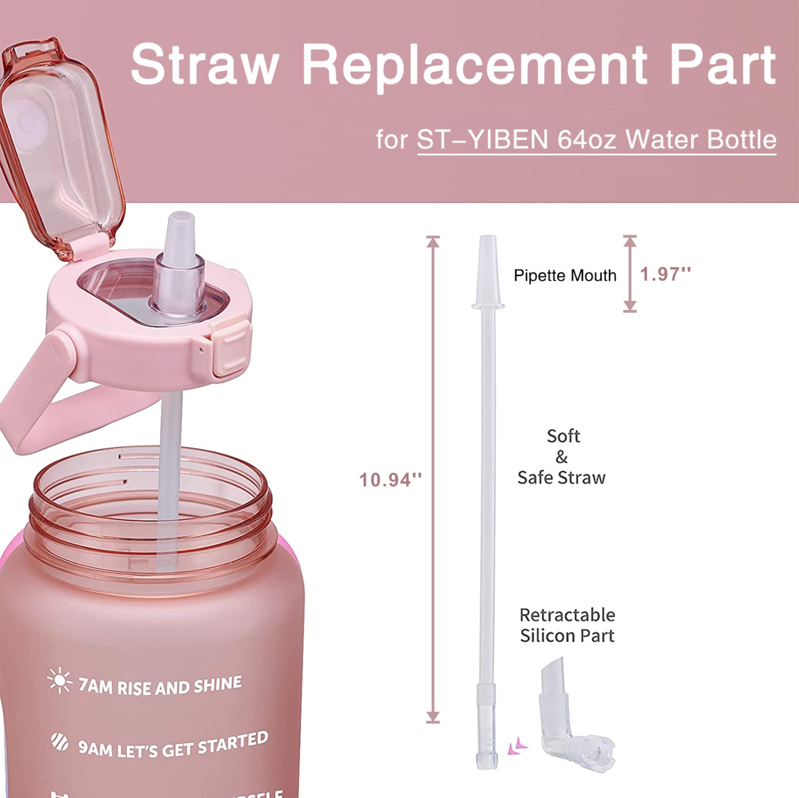 64oz Large Motivational Water Bottle with Straw - Replacement Parts for YIBEN 64oz Bottle | Leakproof & BPA-Free | Perfect for Gym, Hiking, Office & Daily Hydration