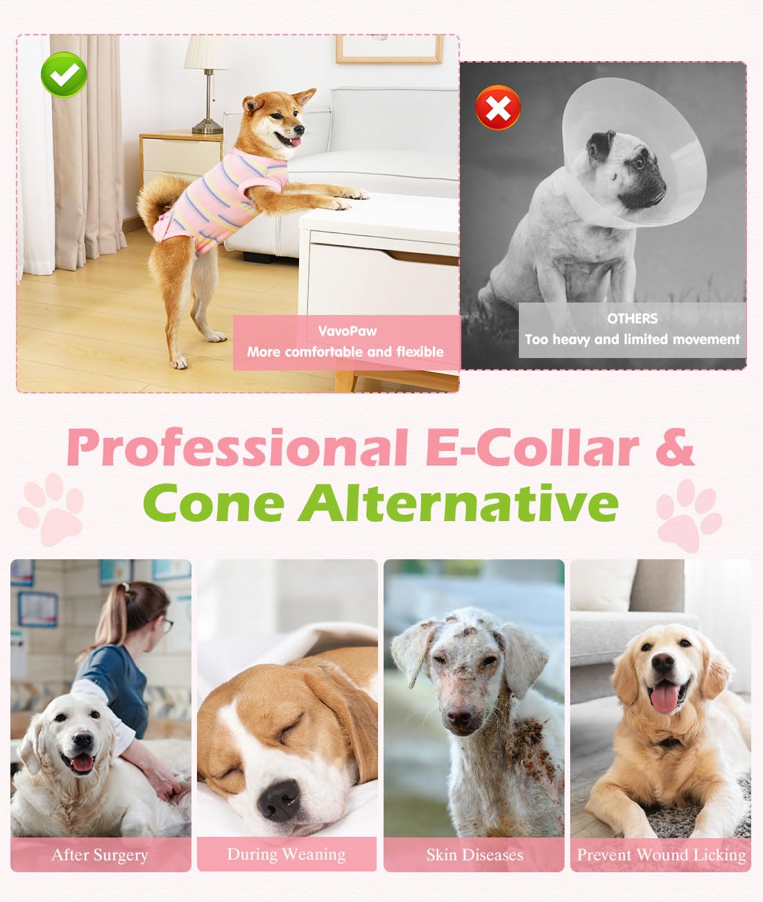 Dog Surgery Recovery Suit - Post-Surgical Onesie for Male & Female Dogs - Soft Cone Alternative for Abdominal Wounds & Skin Care - Comfortable Pet Bodysuit (Pink) - Ideal for Post-Op Healing & Wound Protection