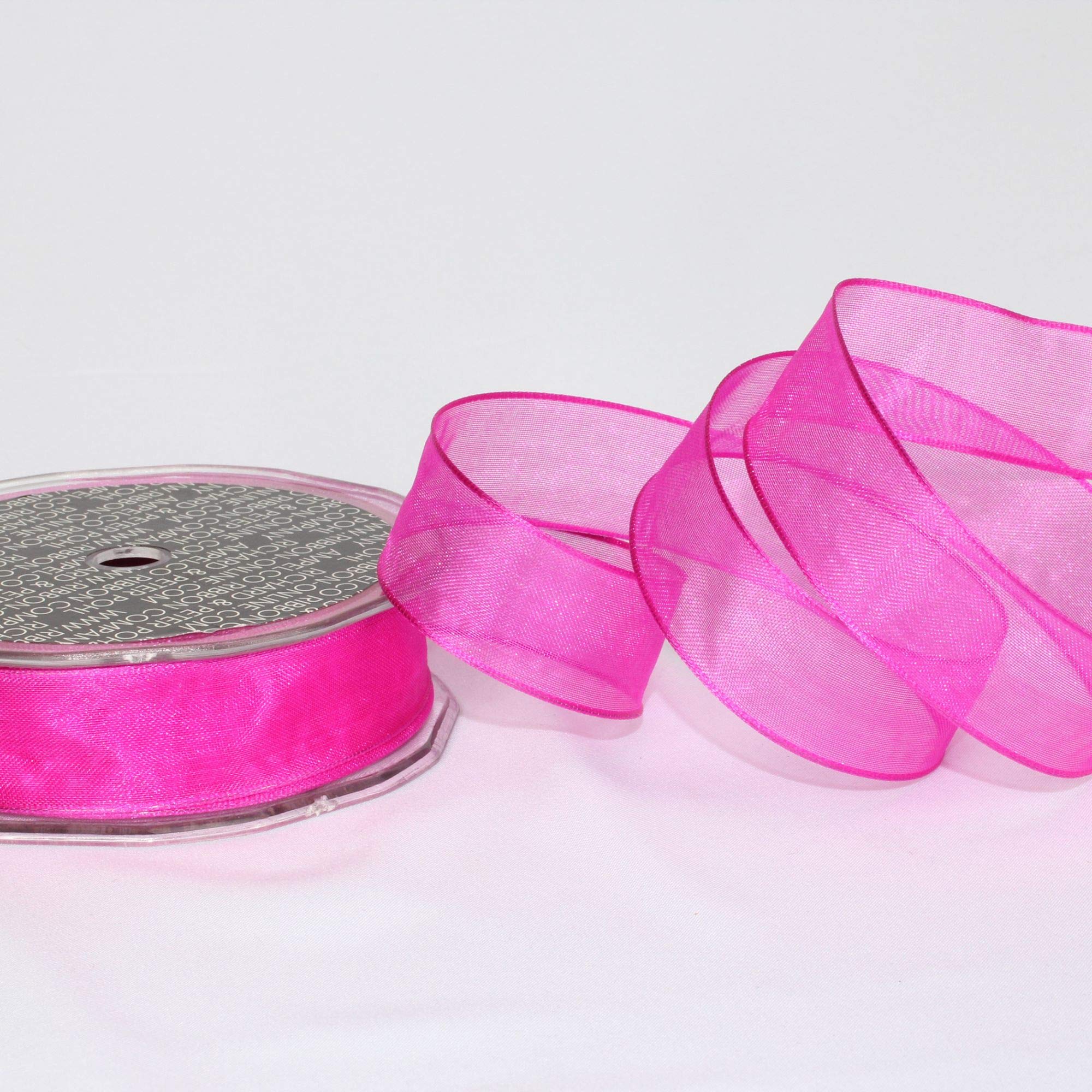 Sparkling Fuchsia Crystal Organdy Wired Edge Craft Ribbon - 1 Inch x 54 Yards for Gift Wrapping, Wedding Decorations & DIY Scrapbooking Projects