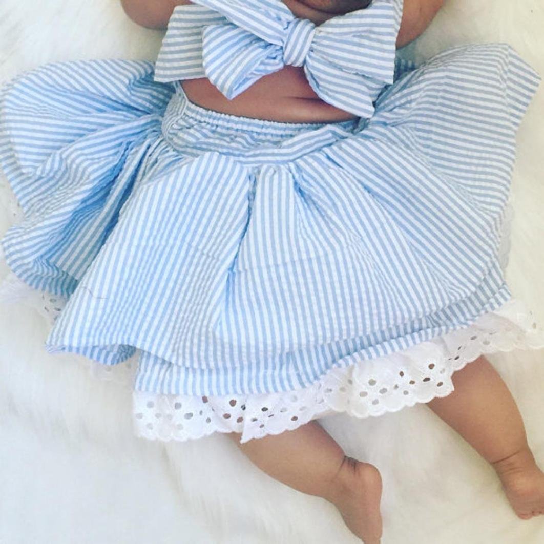 Aniywn Girls' Summer Blue Striped Lace Suspender Party Dress - Elegant Pageant Outfit for Special Occasions, Birthday Parties & Photo Shoots