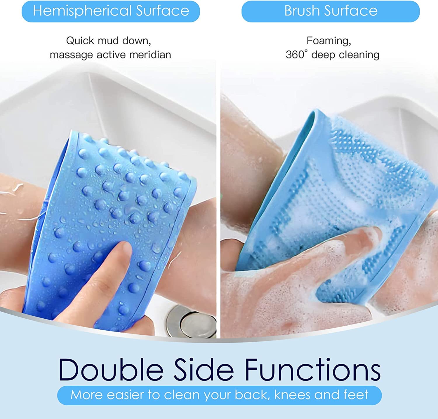VYAKAT Double Sided Silicone Back Scrubber for Shower - Exfoliating Body Brush for Deep Cleaning Back Acne & Bacne - Long Handle Back Scrubber for Women & Men - Perfect for Sensitive Skin & Hard-to-Reach Areas