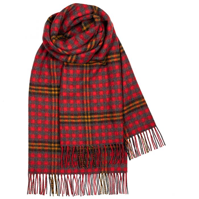Bobbie Red Tartan Lambswool Stole - Soft Wool Scarf for Women, Winter Shawl Wrap, Perfect for Christmas Gifts & Holiday Parties
