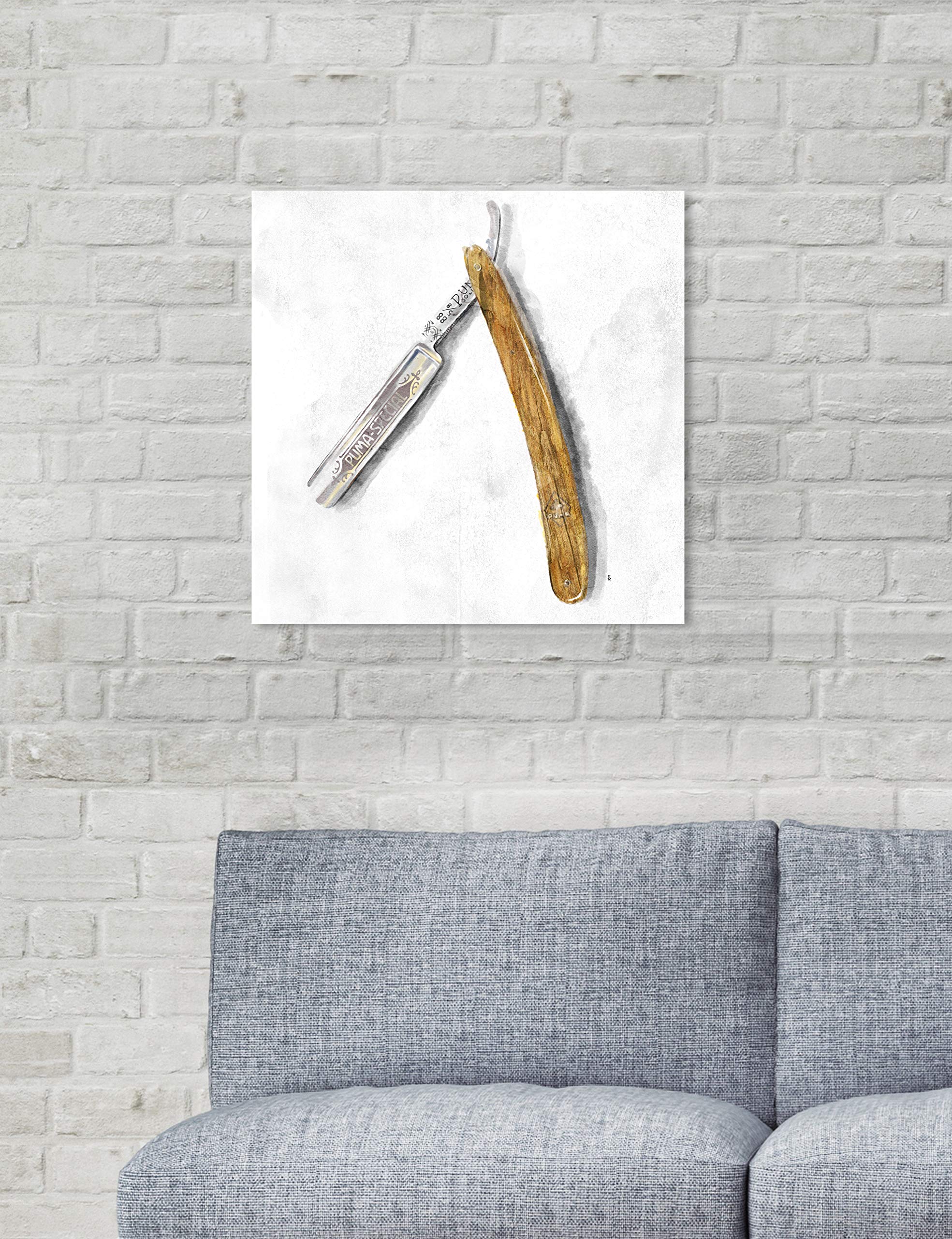 Oliver Gal Artist Co. 'Wood Razor' Bathroom Wall Art - 16x16 Inch White & Brown Canvas Prints for Modern Home Décor | Perfect for Spa-Like Bathrooms, Guest Suites & Coastal Style Interiors
