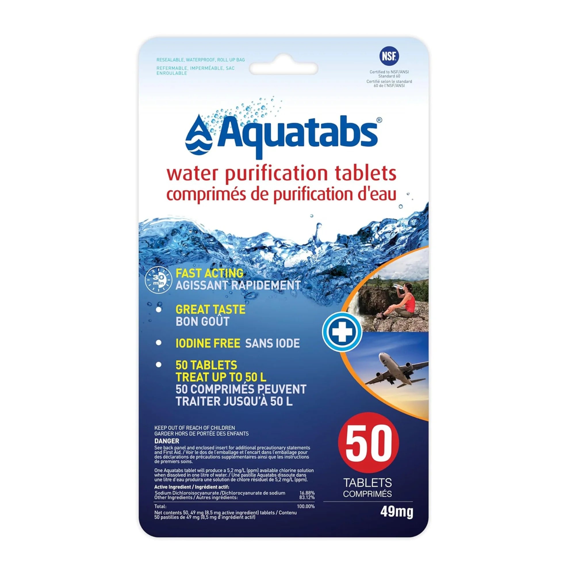 AQUATAB Water Purification Tablets - 50 Pack | Portable Chlorine Dioxide Water Treatment for Camping, Hiking, Emergency Preparedness & Travel