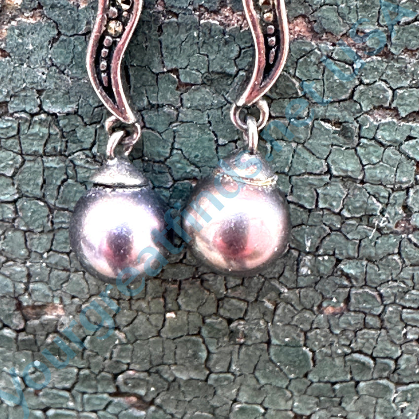 Sterling Silver Black Pearl Marcasite Stud Earrings for Women - Elegant Pierced Post Jewelry for Parties, Weddings & Special Occasions