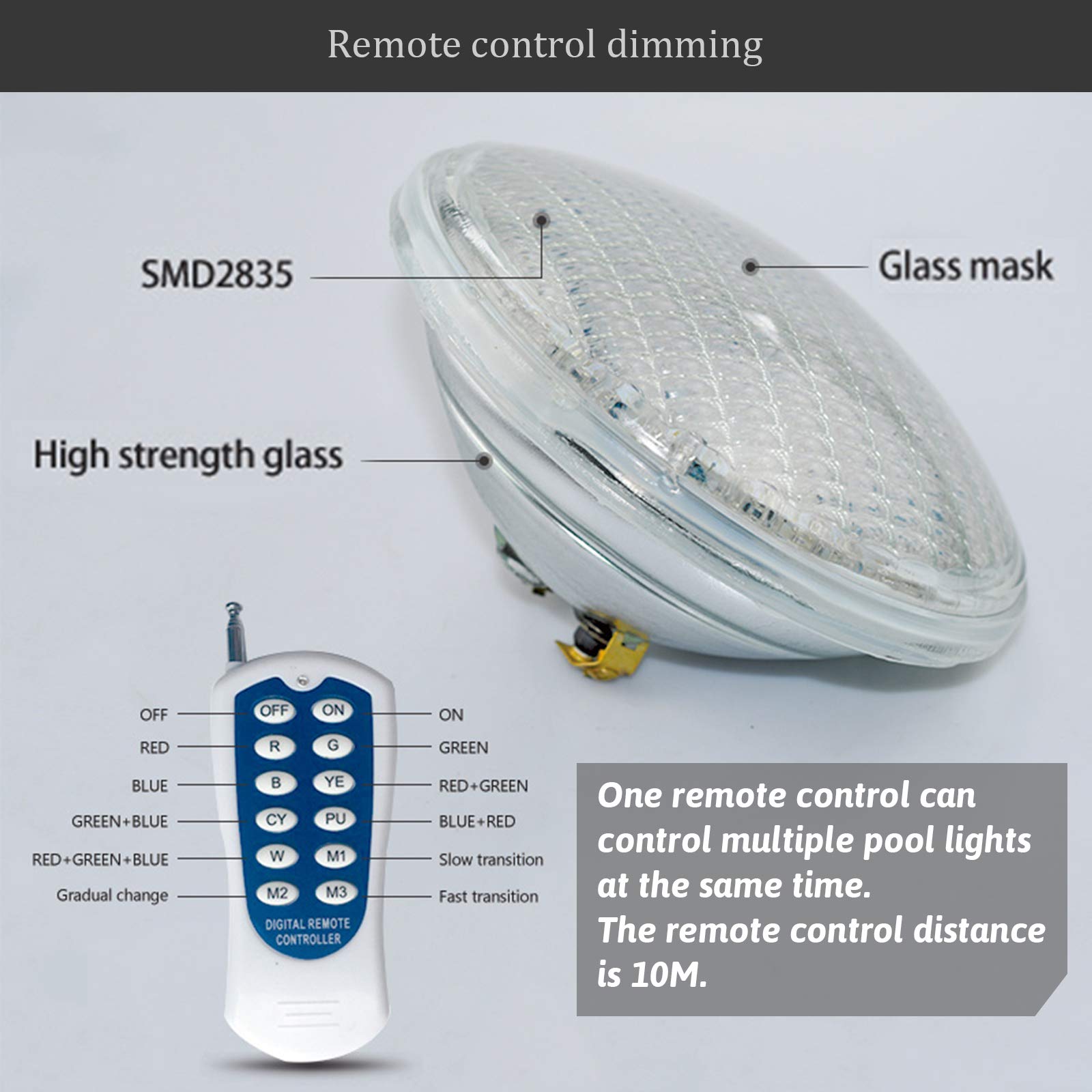 12V 45W PAR56 RGB Color Changing LED Pool Light Bulb - IP68 Waterproof Swimming Pool Light with Remote Control - Perfect for Inground Pools, Spas, and Outdoor Water Features