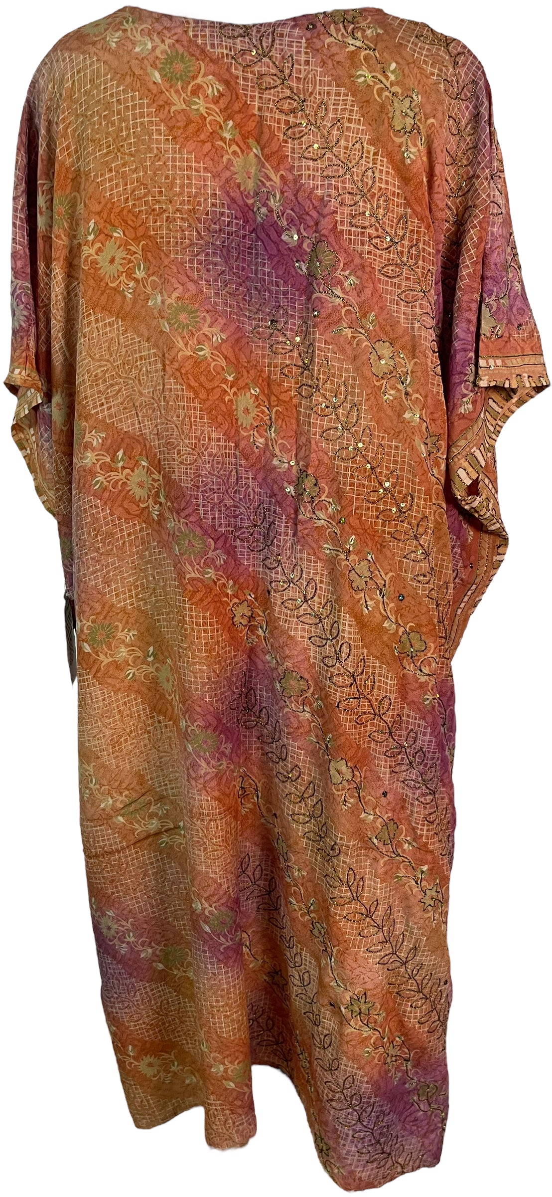 PRC6401 Women's Pure Silk Maxi Kaftan Dress - Elegant Long Boho Kimono Cover Up for Beach, Pool, Resort & Vacation Wear