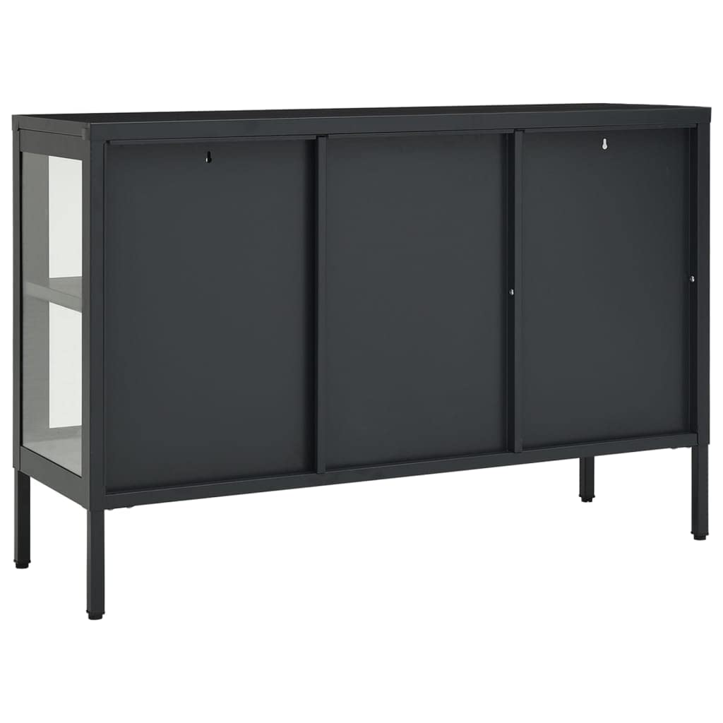 Modern Anthracite Sideboard with Steel Frame & Glass Doors - Sleek Design, Adjustable Shelves & Feet, 41.3