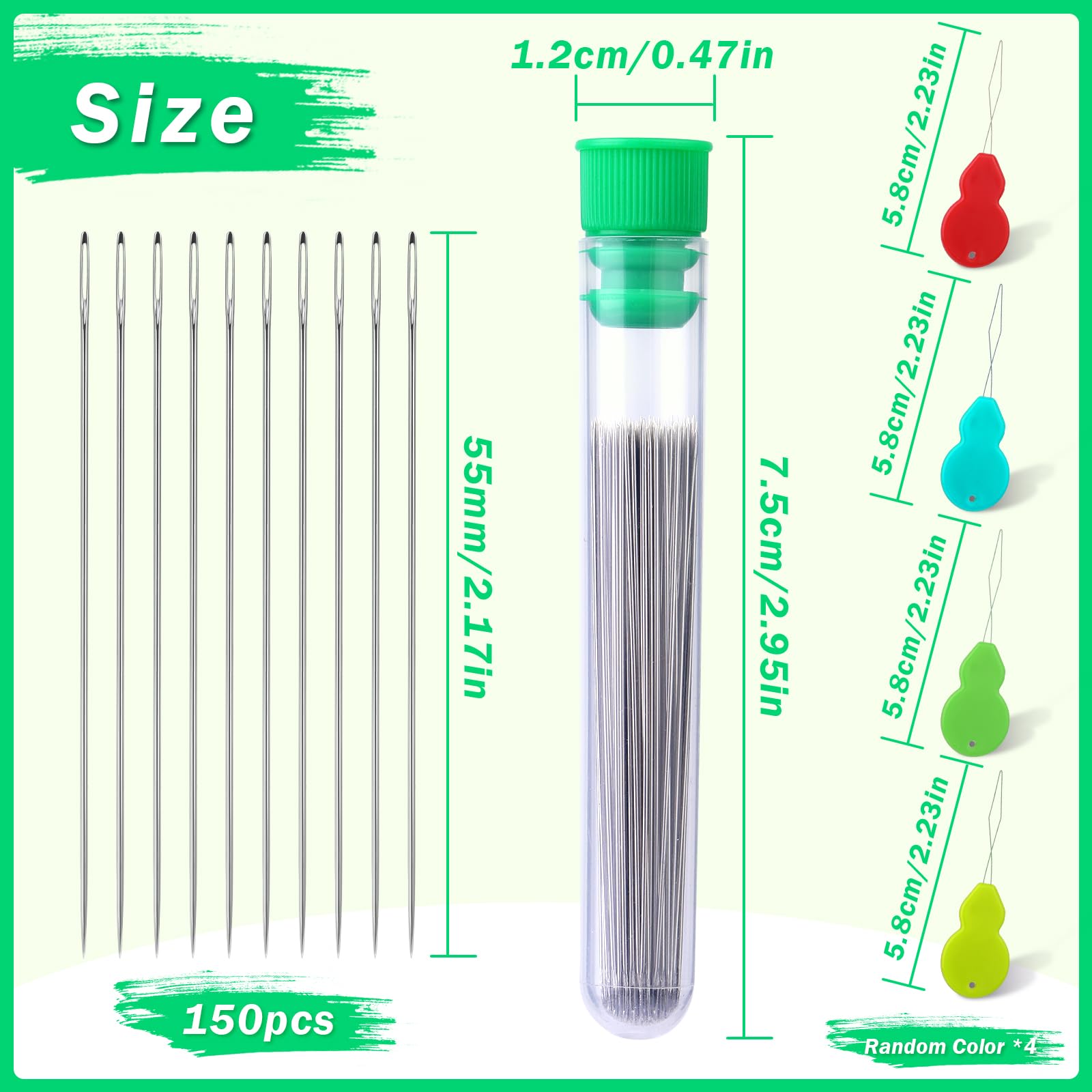 UOOU 150PCS Size 10 Beading Needles (0.45mm/0.18in) with Storage Bottle & Threaders - Fine Jewelry Making Needles for Seed Beads, DIY Crafts & Handmade Accessories - Perfect for Beading Projects, Bracelets & Necklace Making