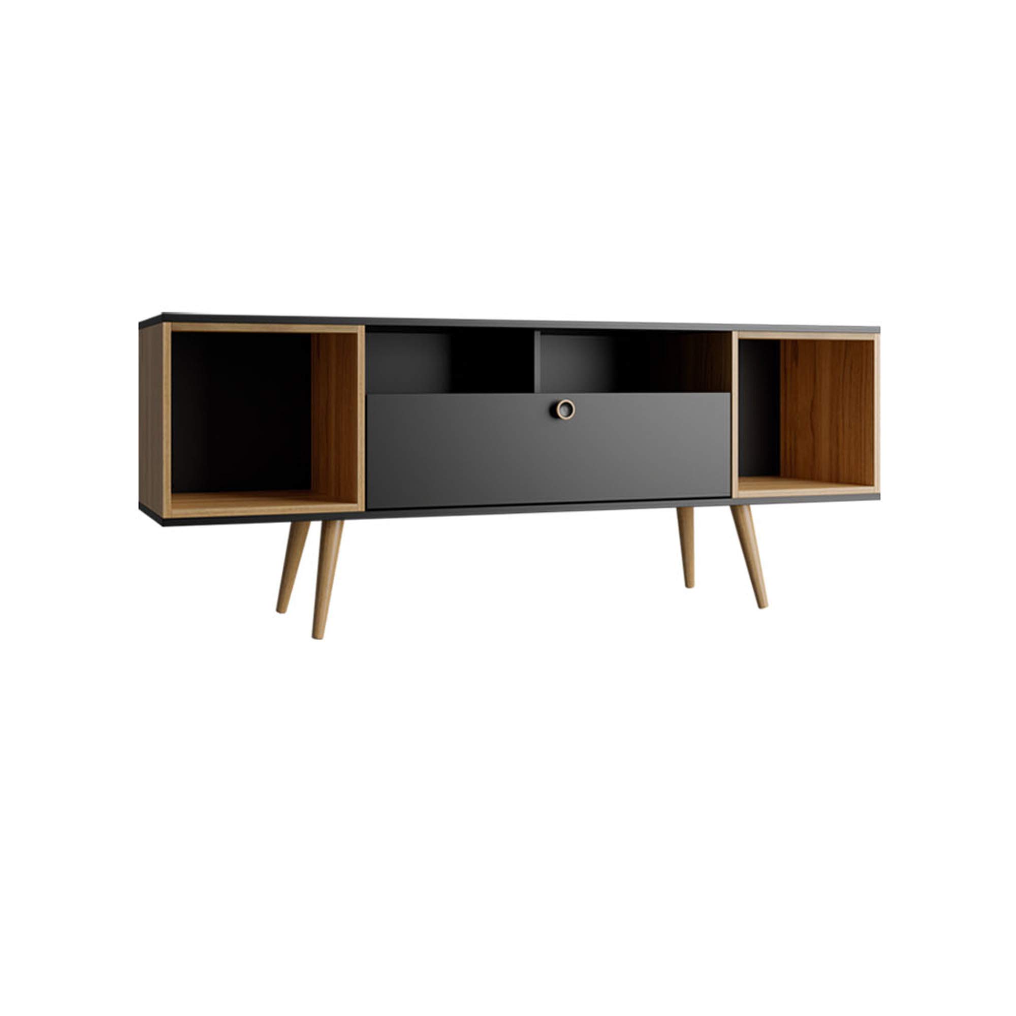Mid Century Modern TV Stand with 6 Shelves & Media Storage - 62.99