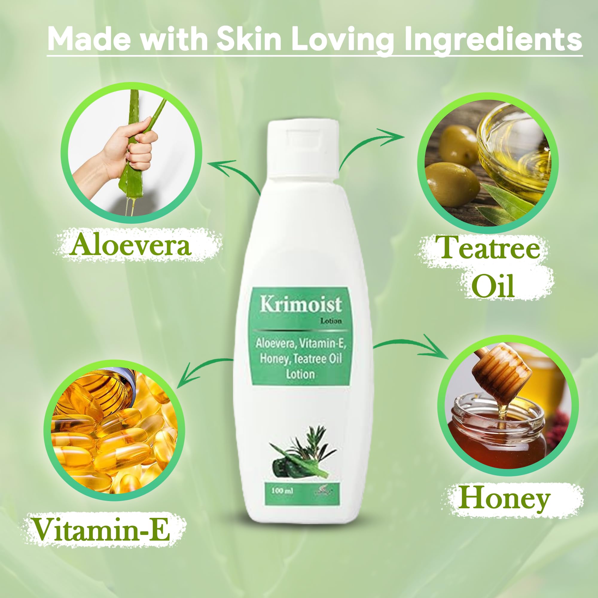 Krimoist Moisturizing Lotion with Aloe Vera, Vitamin E, Honey & Tea Tree Oil - 100ml (Pack of 2) for Dry Skin, Face & Body Hydration - Perfect for Daily Skincare Routine & Post-Sun Care