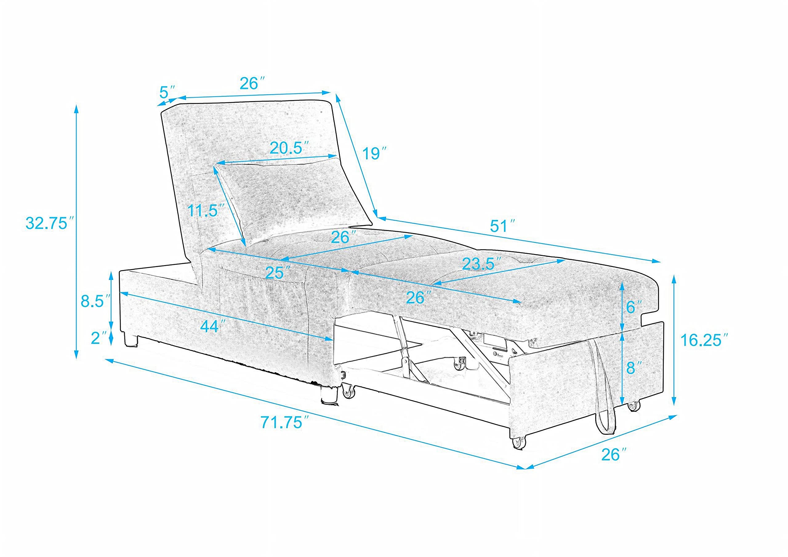 4-in-1 Ottoman Sleeper Chair - Foldable Sofa Bed with Storage Bag | Convertible Single Bed, Lounge Chair & Chaise for Small Spaces | Perfect for Guest Room, Studio Apartment & Office (Black)