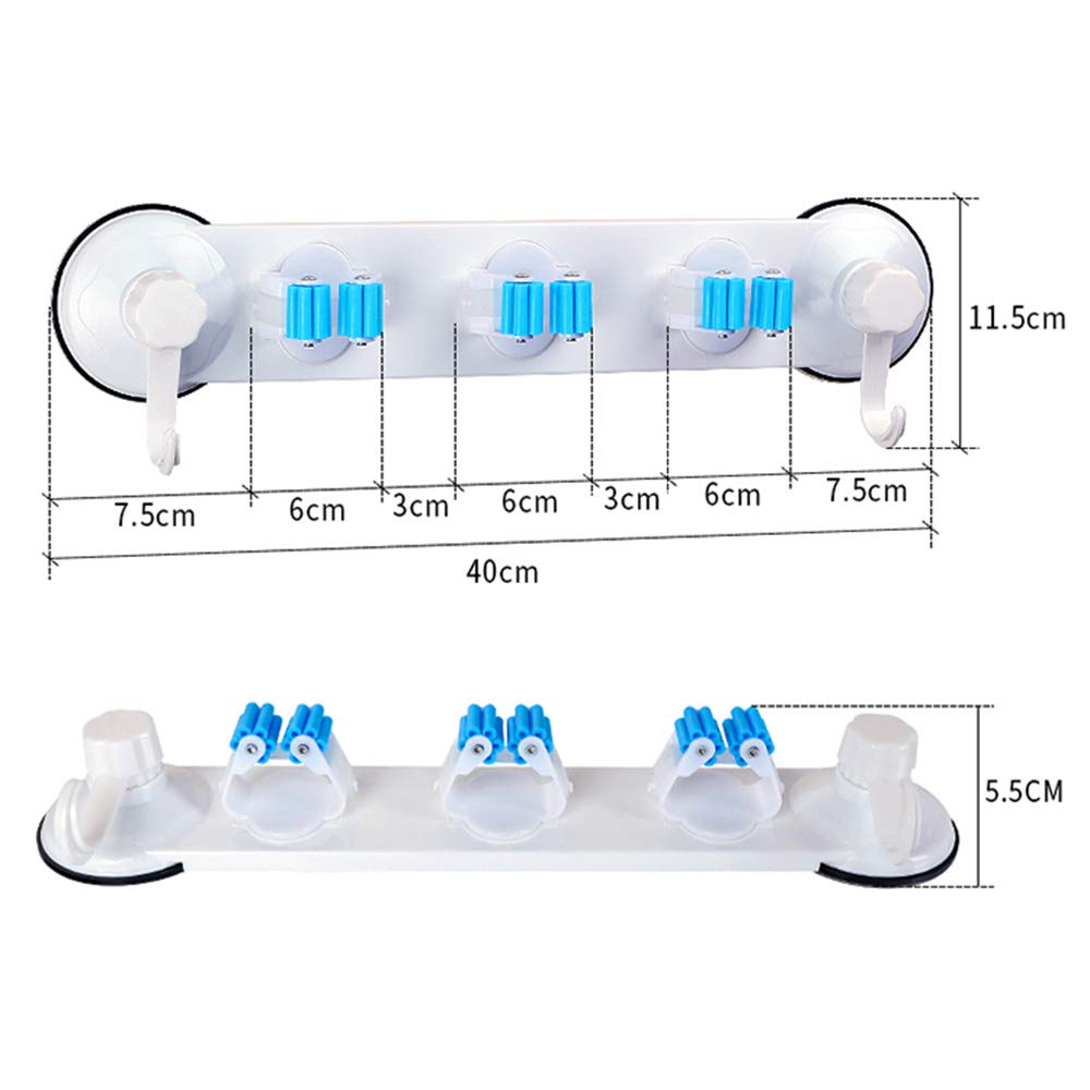 Bathroom Suction Cup Mop Rack Hook - No Drill Wall-Mounted Broom Holder, Space-Saving Mop Hanger Clip for Toilet Cleaning Tools, Easy Installation White Organizer (40x11.5cm) - Perfect for Small Bathrooms, Kitchens and Utility Rooms