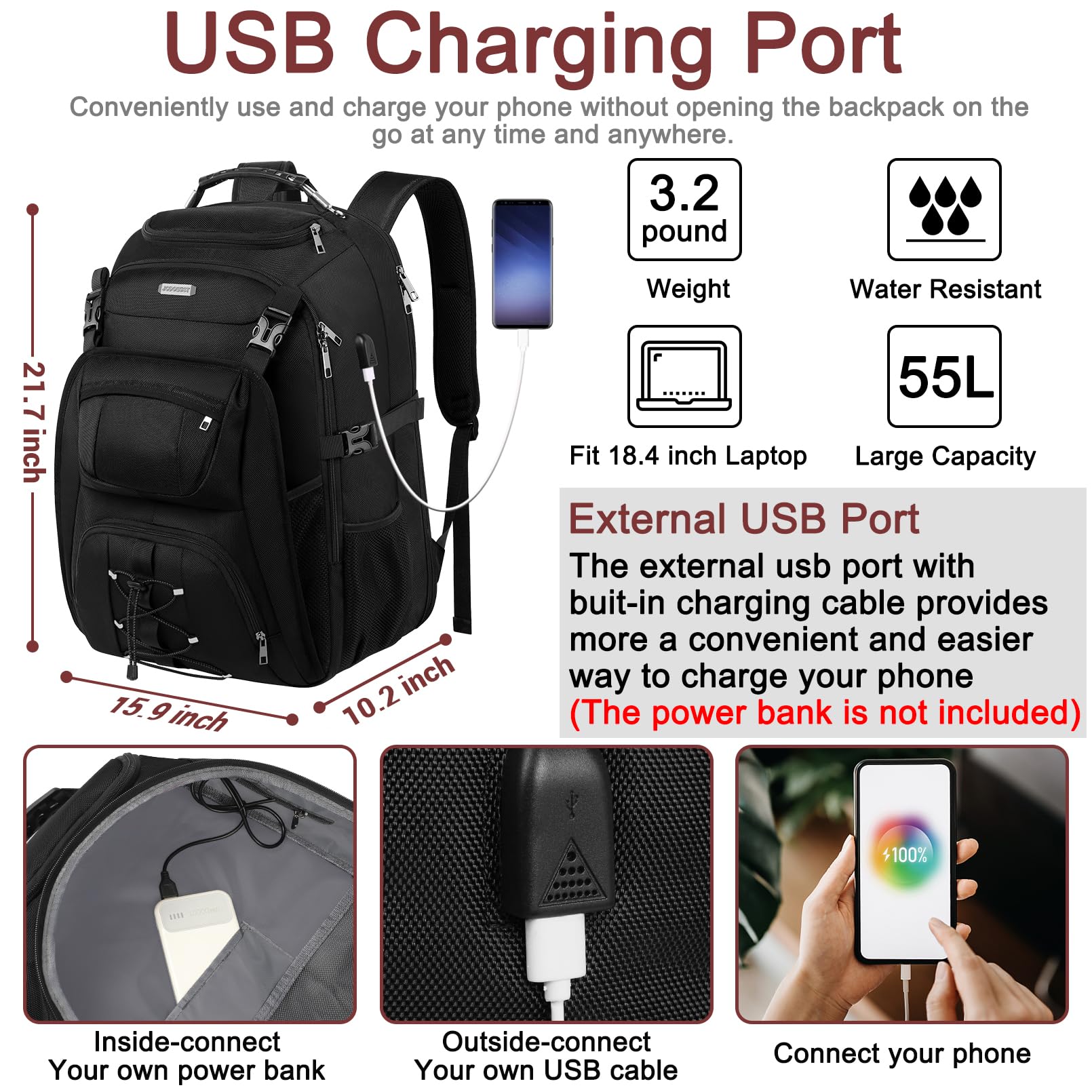 Extra Large Laptop Backpack for Travel, College & Work - TSA Friendly Commuter Gaming Bag with USB Charging Port, Anti-Theft Design Fits 18.4 Inch Laptop - Perfect for Business Trips, Campus Life & Daily Commute (Grey, 21.7x15.9x10.2 Inches)