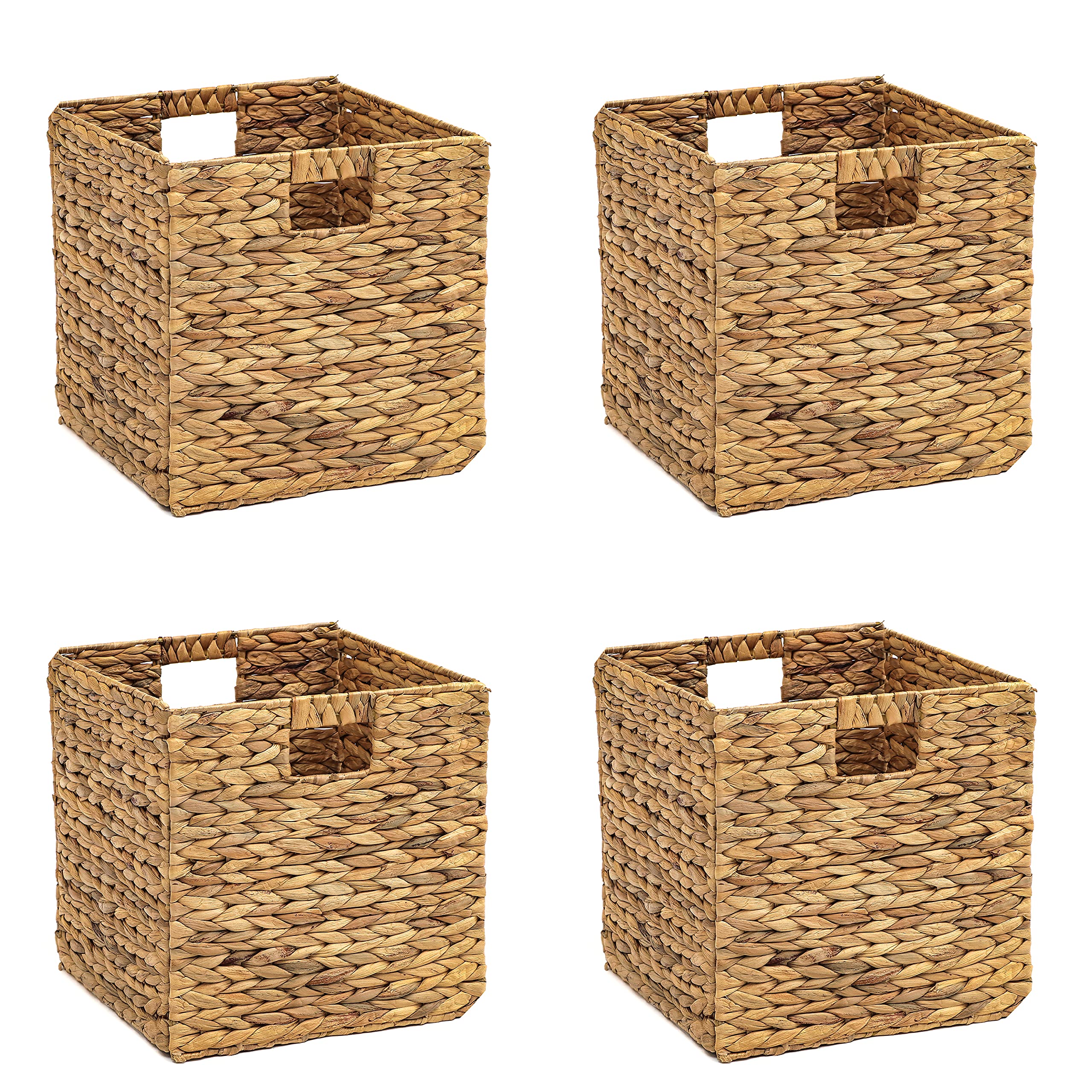 Trademark Innovations Foldable Hyacinth Storage Baskets with Sturdy Iron Wire Frame - Set of 4 & 2 Pack for Home Organization | Perfect for Bedroom, Bathroom, Laundry Room, and Office Storage Solutions