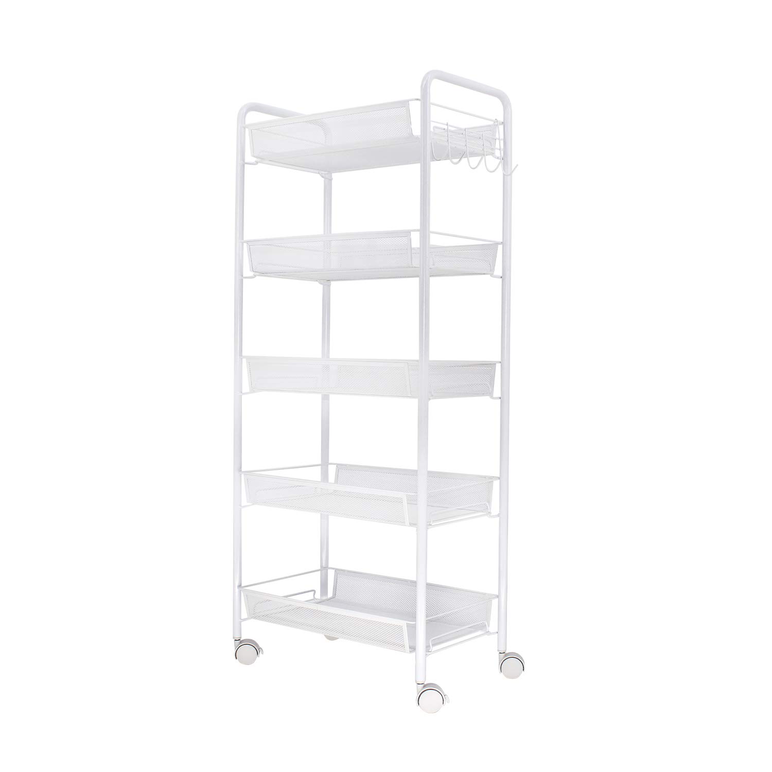 JANE EYRE 5-Tier Rolling Utility Storage Cart with Wheels - Multi-Purpose Organizer Shelf for Kitchen, Bathroom, Office & Craft Room - White Mobile Trolley for Home Organization