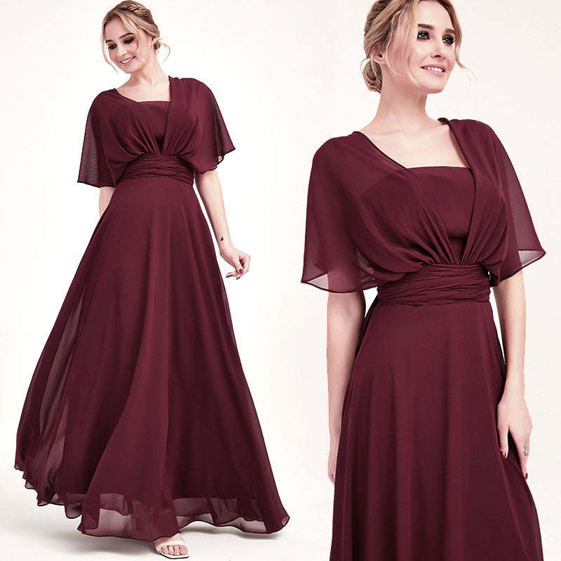 Elegant Dusk Convertible Chiffon Bridesmaid Dress - Wrap Style Floor Length Gown for Weddings, Prom & Formal Events