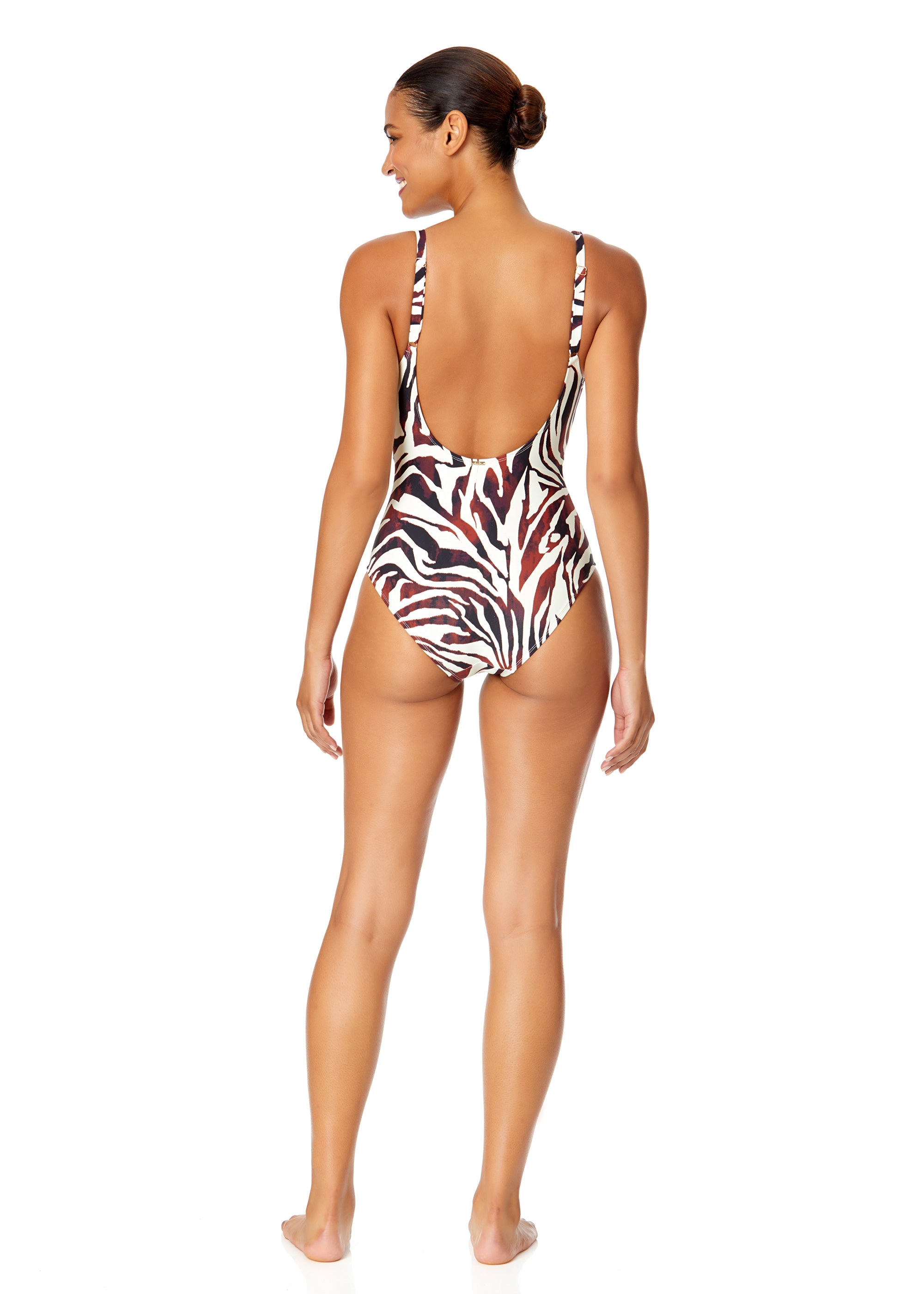 Women's Sexy Tiger Print Plunge Neck Twist Front One Piece Swimsuit - Perfect for Beach Vacations, Pool Parties & Summer Getaways