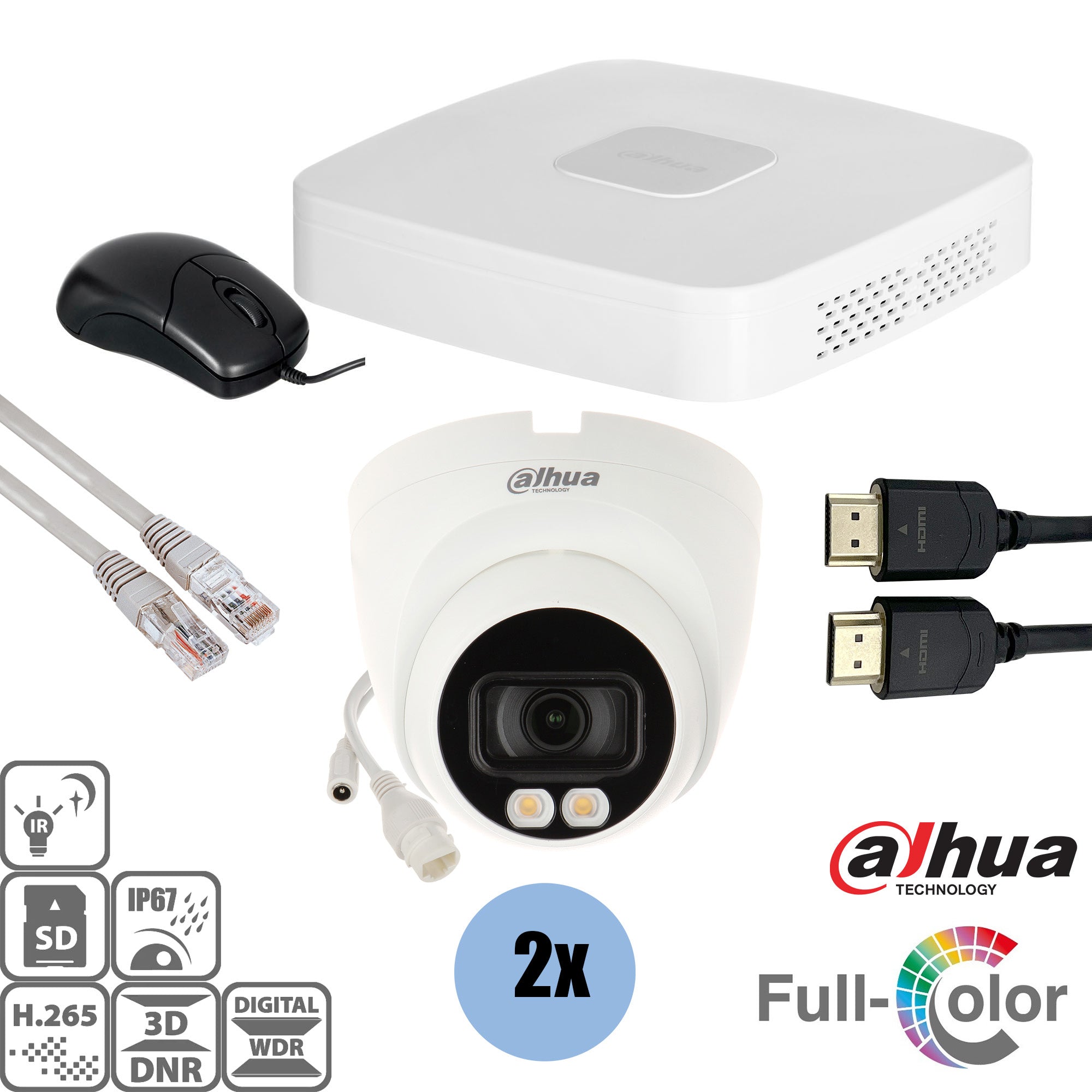 2-Pack 4MP Full Color Turret Security Camera System with NVR Recorder & Cables - Indoor/Outdoor Home & Business Surveillance
