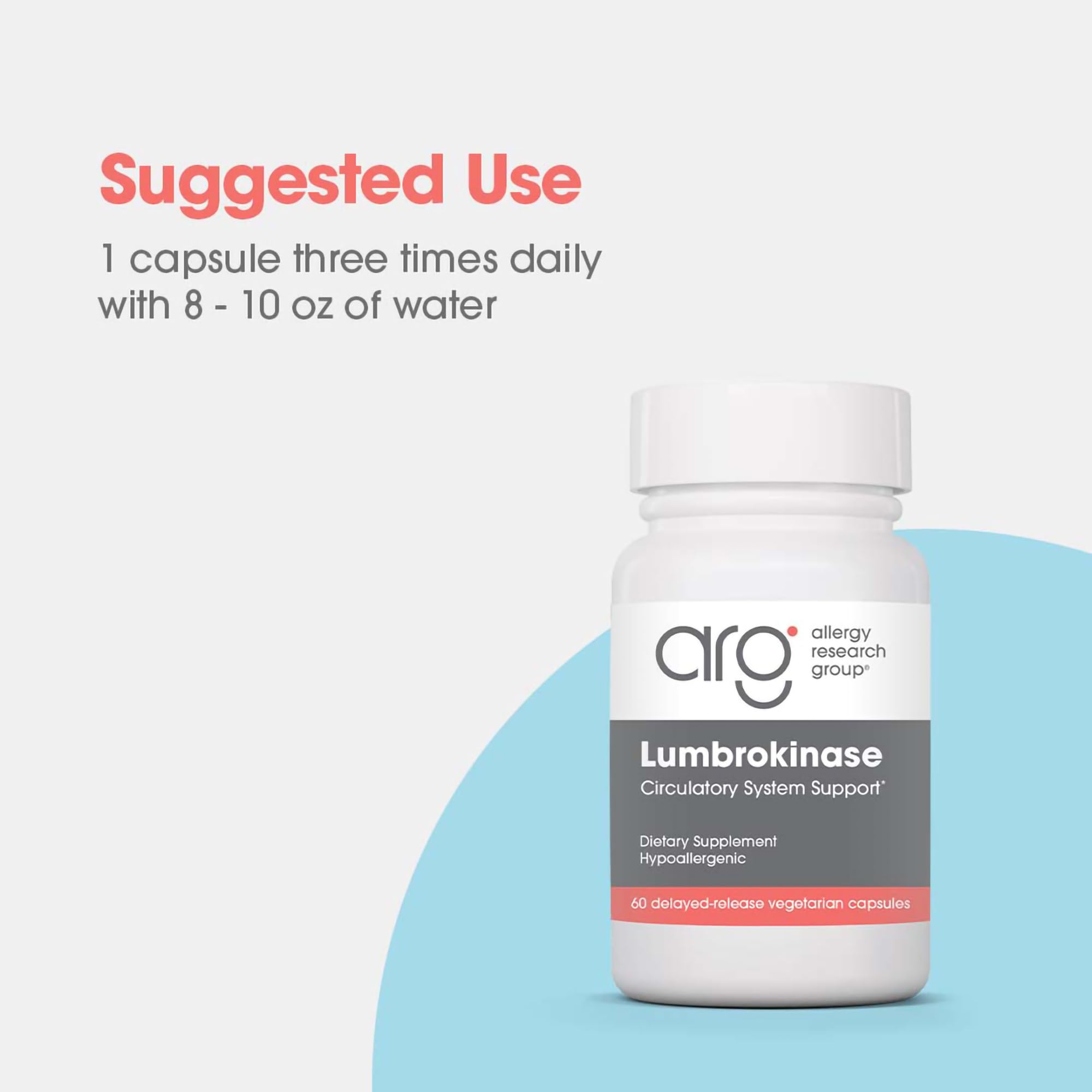 Allergy Research Group Lumbrokinase Supplement for Circulatory Support - 60 Vegetarian Delayed Release Capsules | Promotes Healthy Blood Circulation Within Normal Range | Ideal for Cardiovascular Wellness & Natural Blood Flow Support