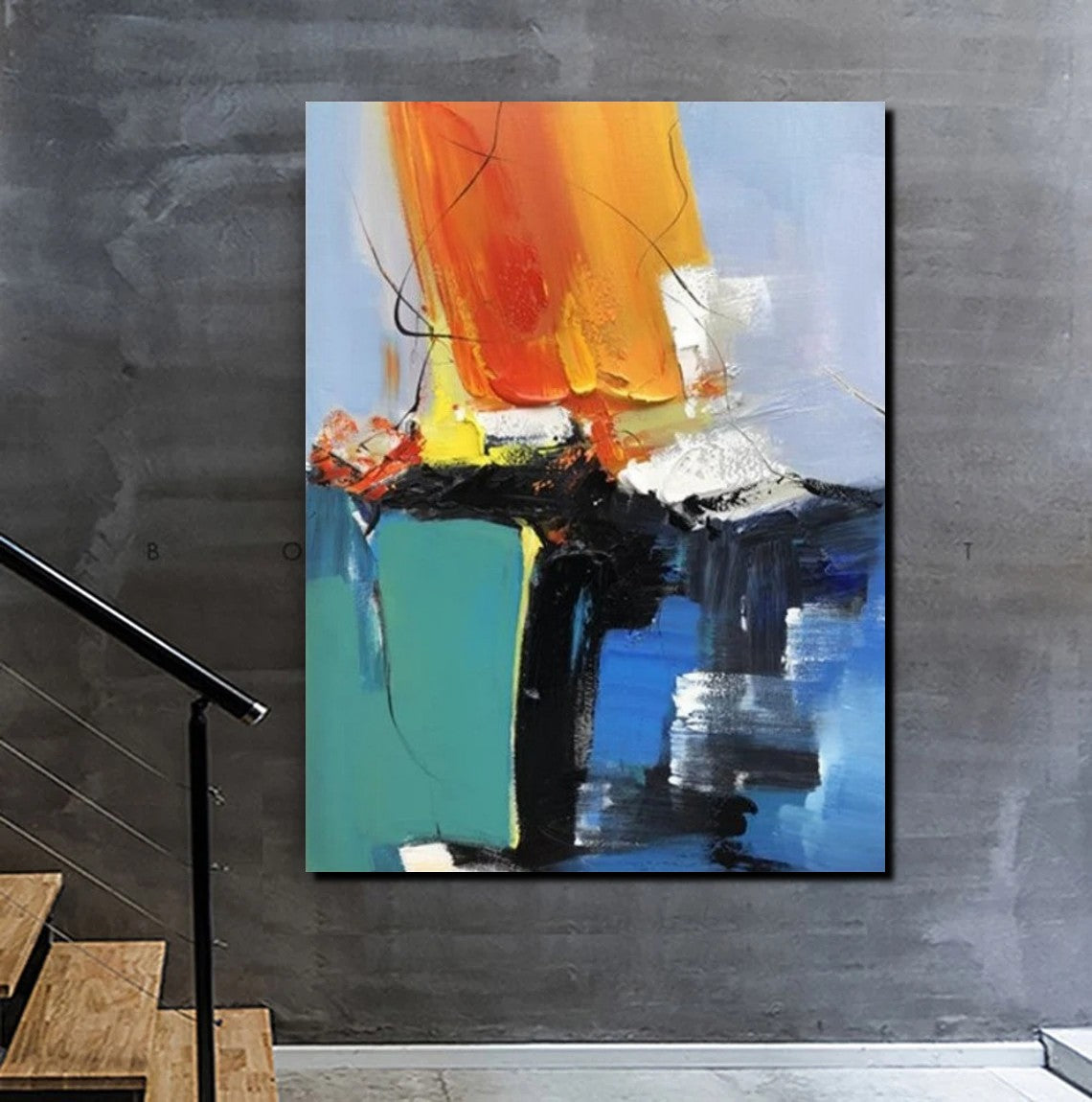 Large Abstract Acrylic Paintings on Canvas - Modern Blue Palette Knife Artwork for Living Room Decor, Perfect Behind Sofa Wall Art | Home & Office Interior Design