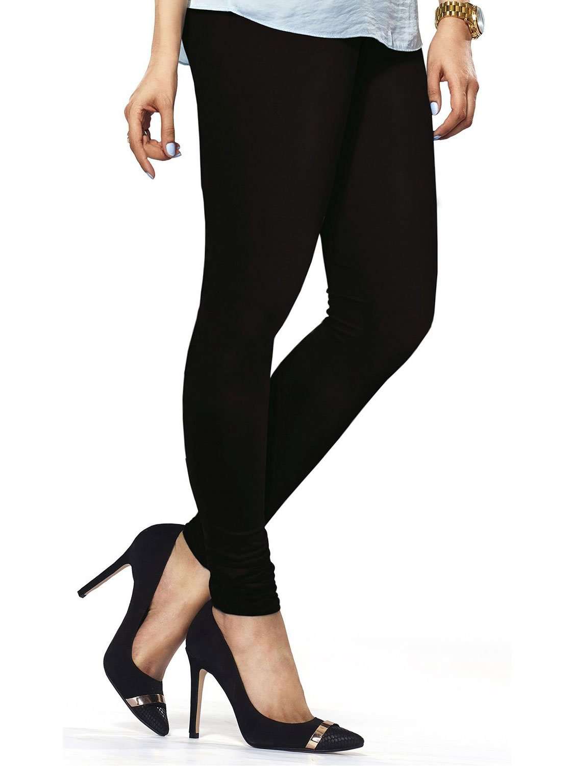Premium Cotton Lycra Churidar Leggings - Free Size Black Stretch Pants for Women - Perfect for Yoga, Workout & Casual Wear