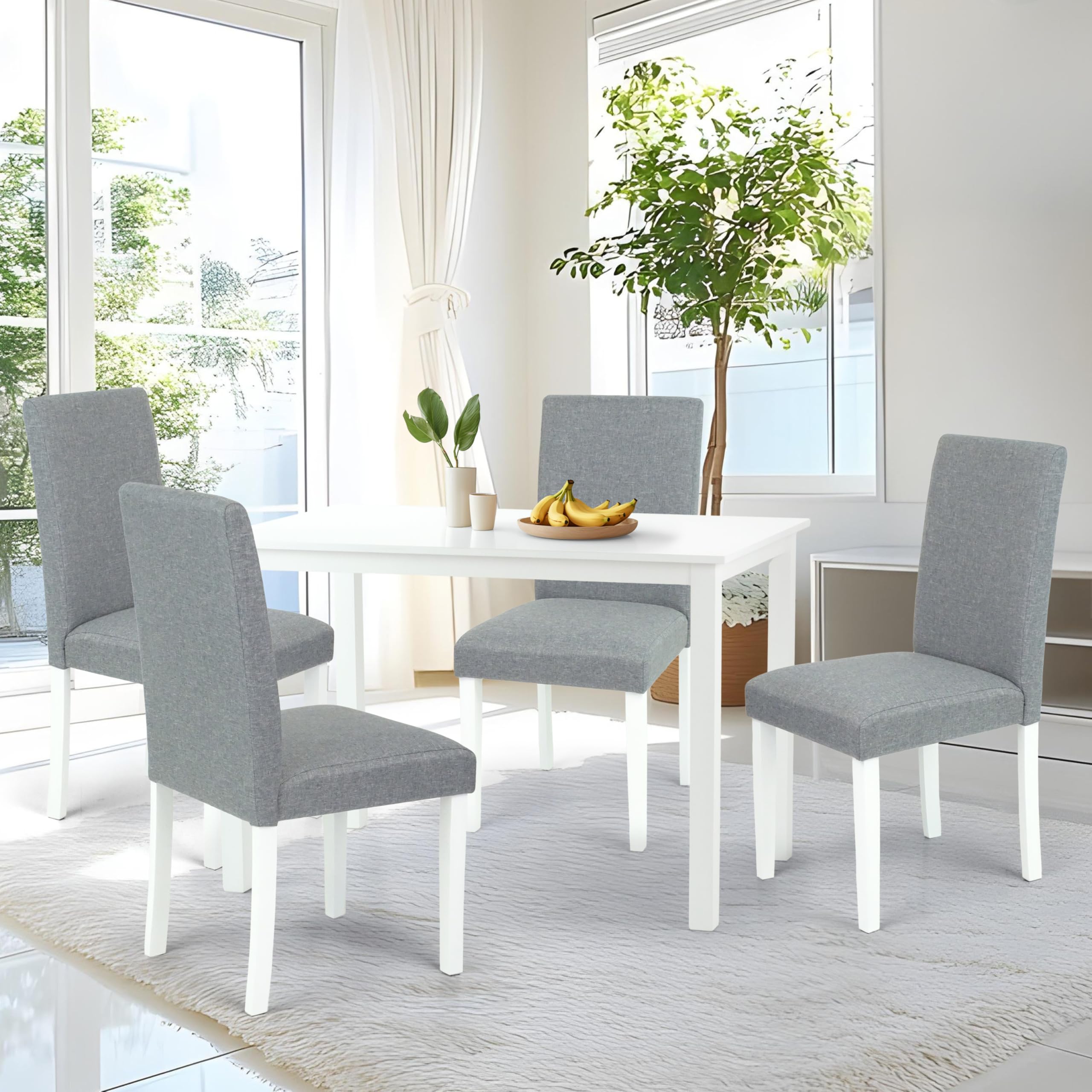 Modern White Wooden Rectangular Dining Table - Contemporary Wickerix Kitchen Table for Dining Room, Breakfast Nook & Small Space Decor