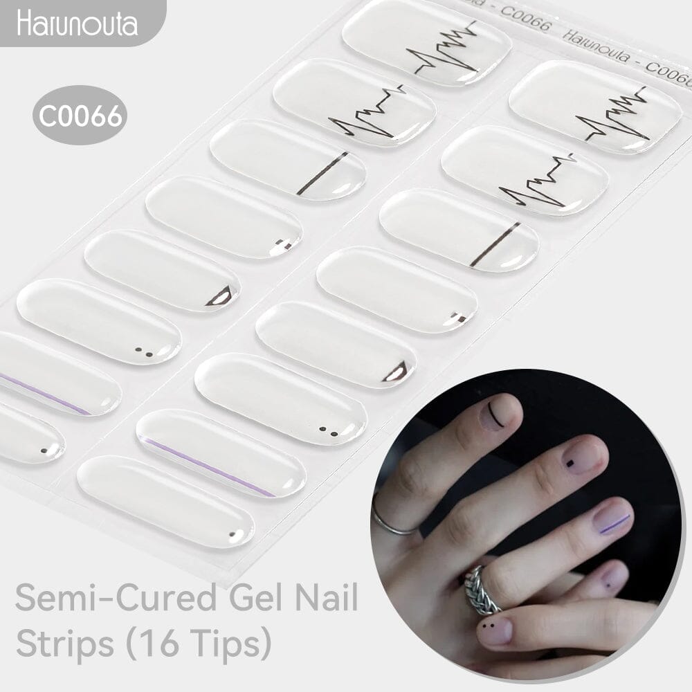 16-Pack Black Line Semi-Cured Gel Nail Wraps C0066 - Long-Lasting DIY Nail Art for Home & Salon Use