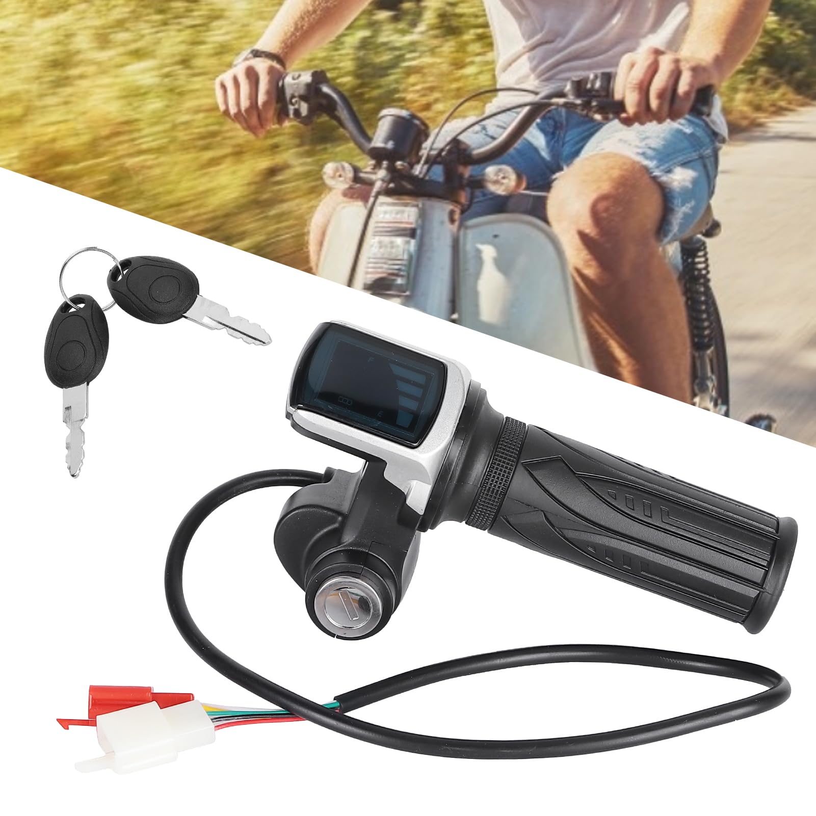 60V Electric Bike Scooter Throttle Grip Set with LED Digital Meter & Power Switch - Replacement Hand Throttle for E-Bike Handlebar - Perfect for Commuting, Off-Road & Urban Riding