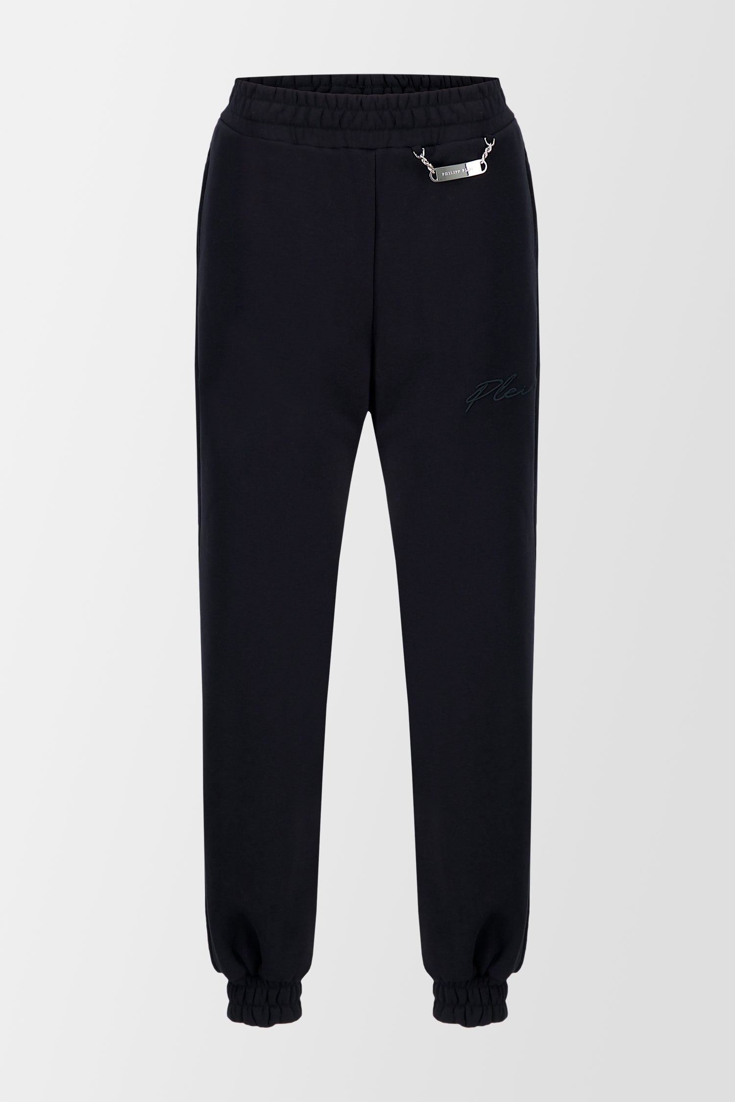 Philipp Plein Black Embroidery Signature Trousers for Men | Luxury Designer Pants with Embroidered Logo | Perfect for Night Out, Party & Fashion Events