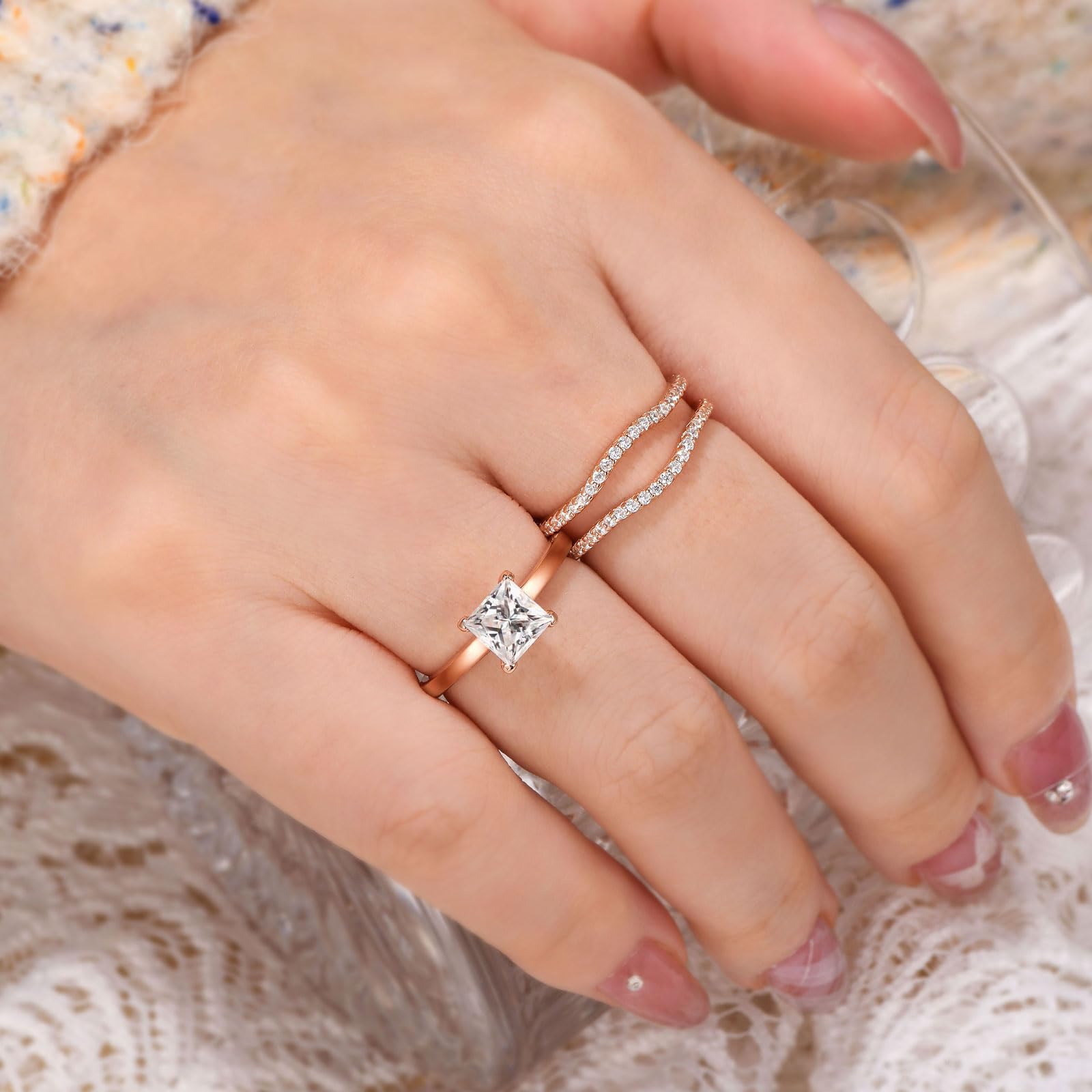 SHELOVES Solitaire Princess CZ Engagement Ring Set with Wedding Band & Ring Guard Enhancer - Sterling Silver Size 5-12 - Perfect for Proposals, Anniversaries & Bridal Jewelry