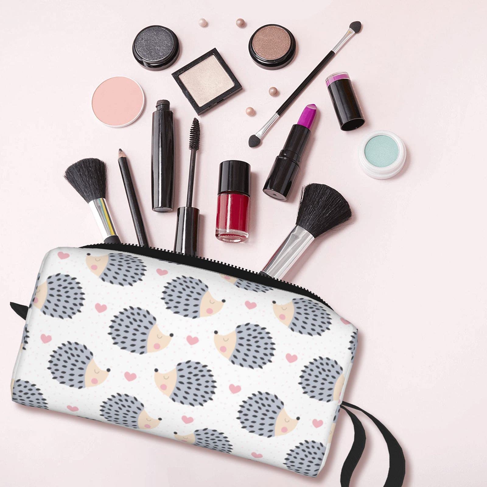 Adorable Hedgehog Print Makeup Bag - Cute Travel Cosmetic Organizer for Women | Perfect for Travel, Gym & Daily Essentials Storage