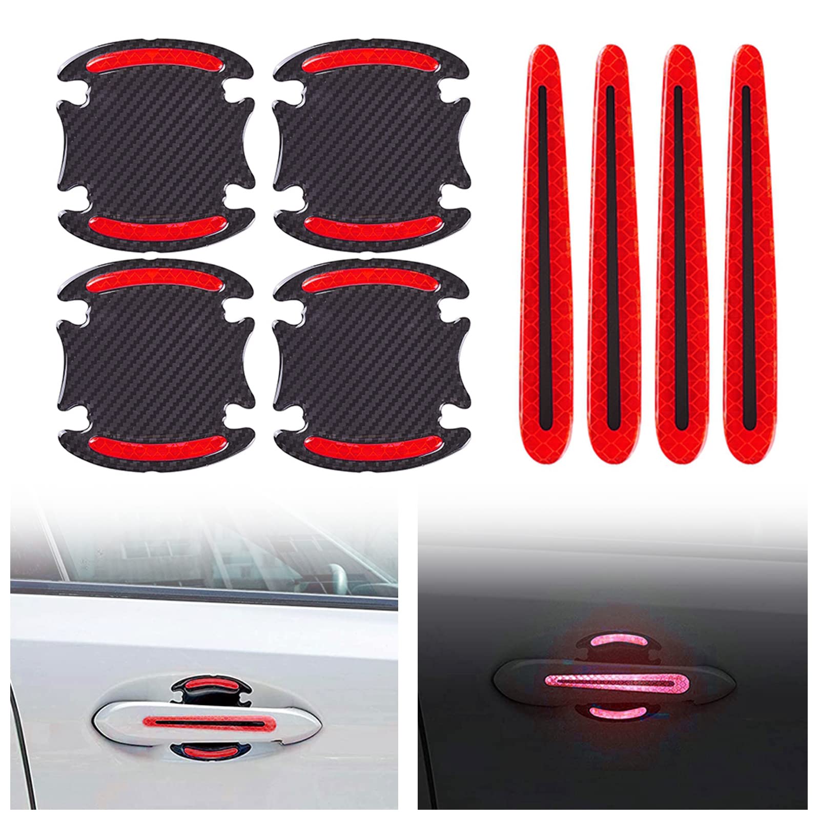8pcs Car Door Handle Protector Stickers - Scratch Proof & Reflective for Safety