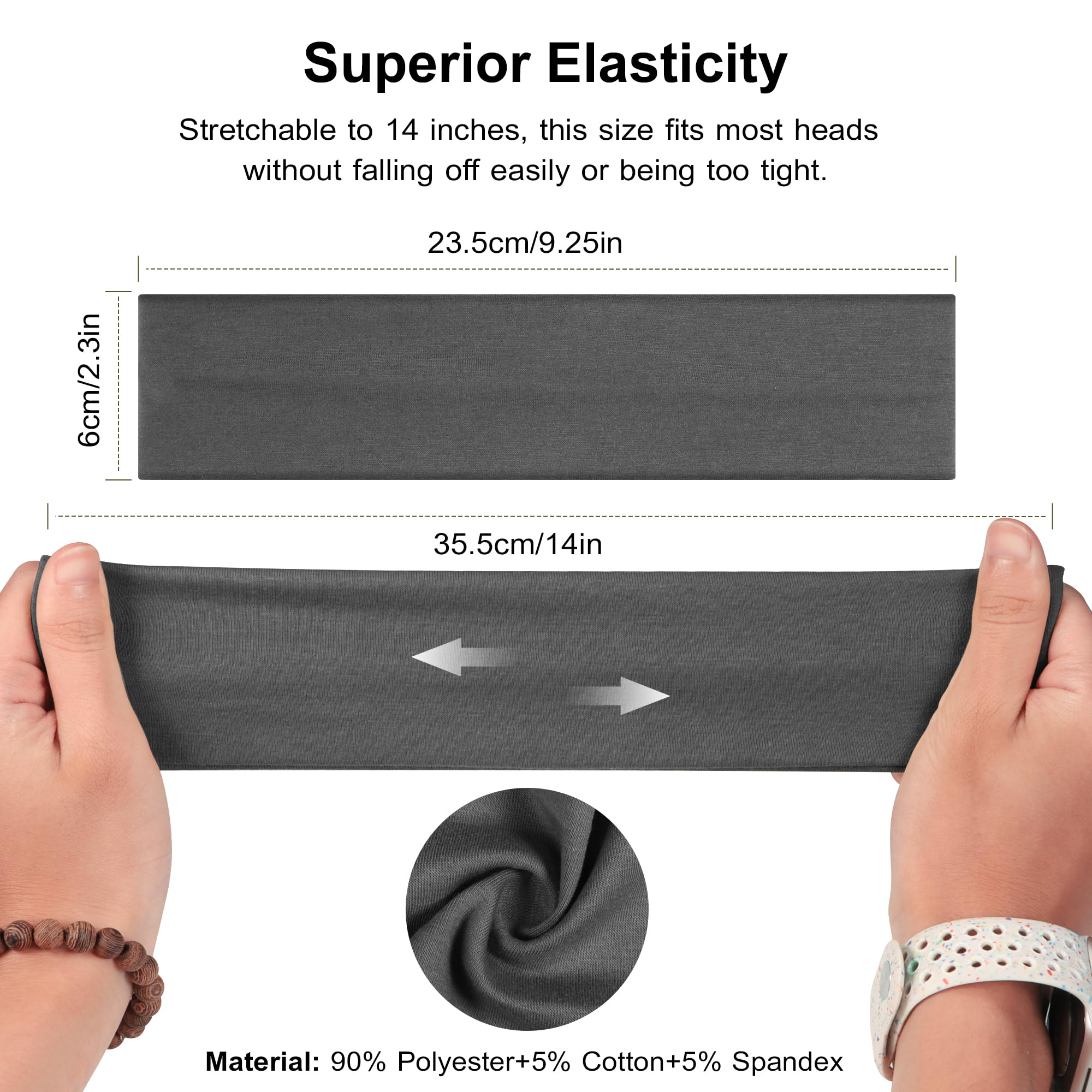 Non-Slip Headbands for Women - Soft Stretchy Cotton Sports Hair Bands for Yoga, Running & Outdoor Activities - 8 Pack Women's Workout Headwear for Gym, Jogging & Fitness Training