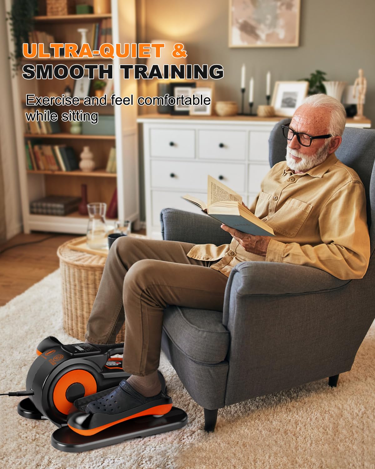 Under Desk Elliptical Machine for Home & Office - Quiet Portable Seated Pedal Exerciser with Remote Control, Non-Slip Pedals & Resistance Bands - Ideal for Seniors, Physical Therapy, and Sedentary Workers