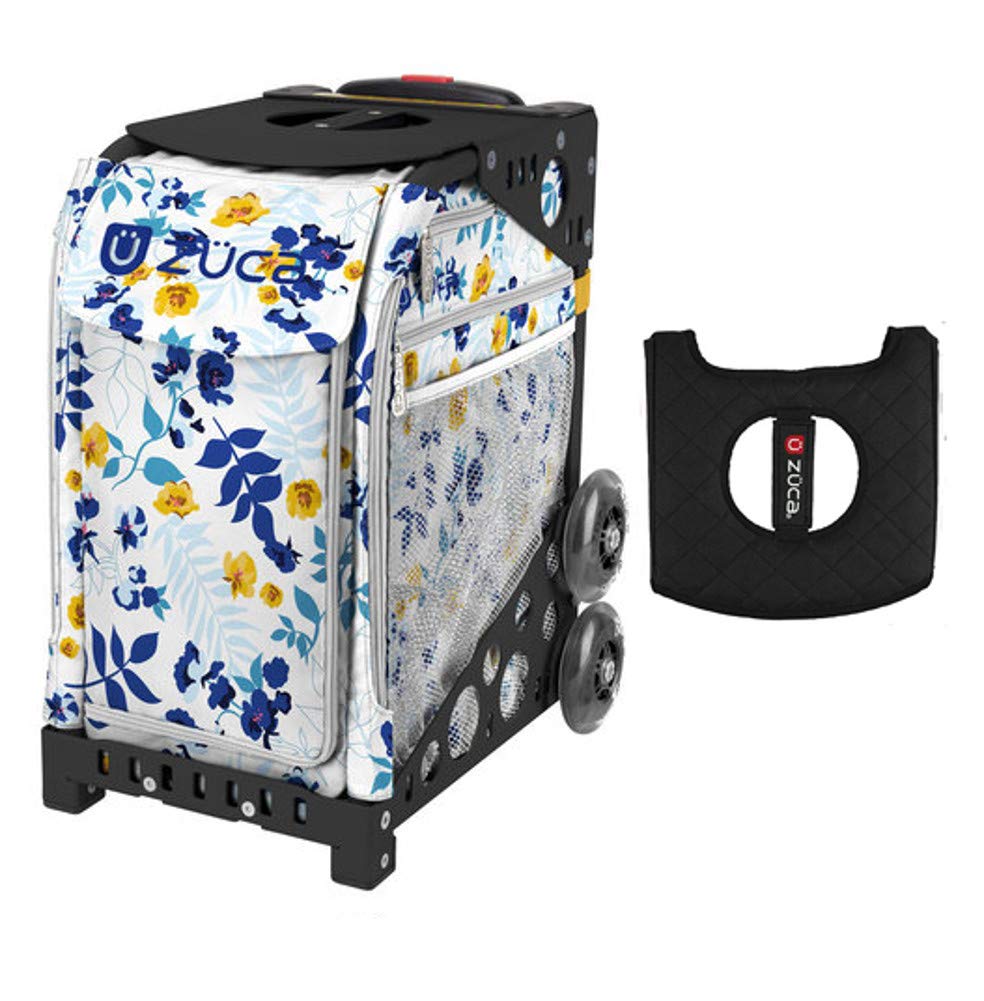 Zuca Sport Bag - Boho Floral Design with Black/Pink Seat Cover & Non-Flashing Wheels | Durable Gym Bag for Yoga, Dance, Skating | Perfect for Sports, Travel & School Use
