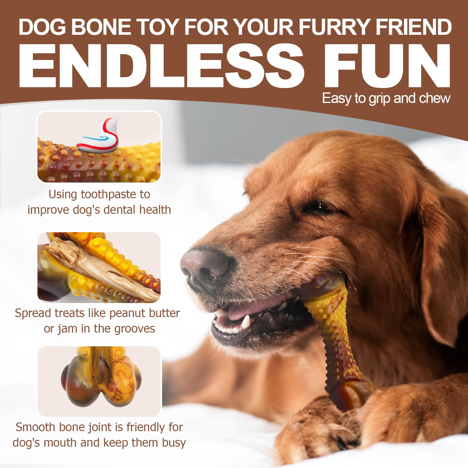 Indestructible Dog Chew Toys for Aggressive Chewers - Tough Nylon Durable Chew Toy for Small, Medium & Large Breeds with Bacon Flavor - Interactive Pet Toy to Keep Dogs Busy - Best Gift for Puppy & Adult Dogs (Great for Teething, Boredom & Anxiety Relief)