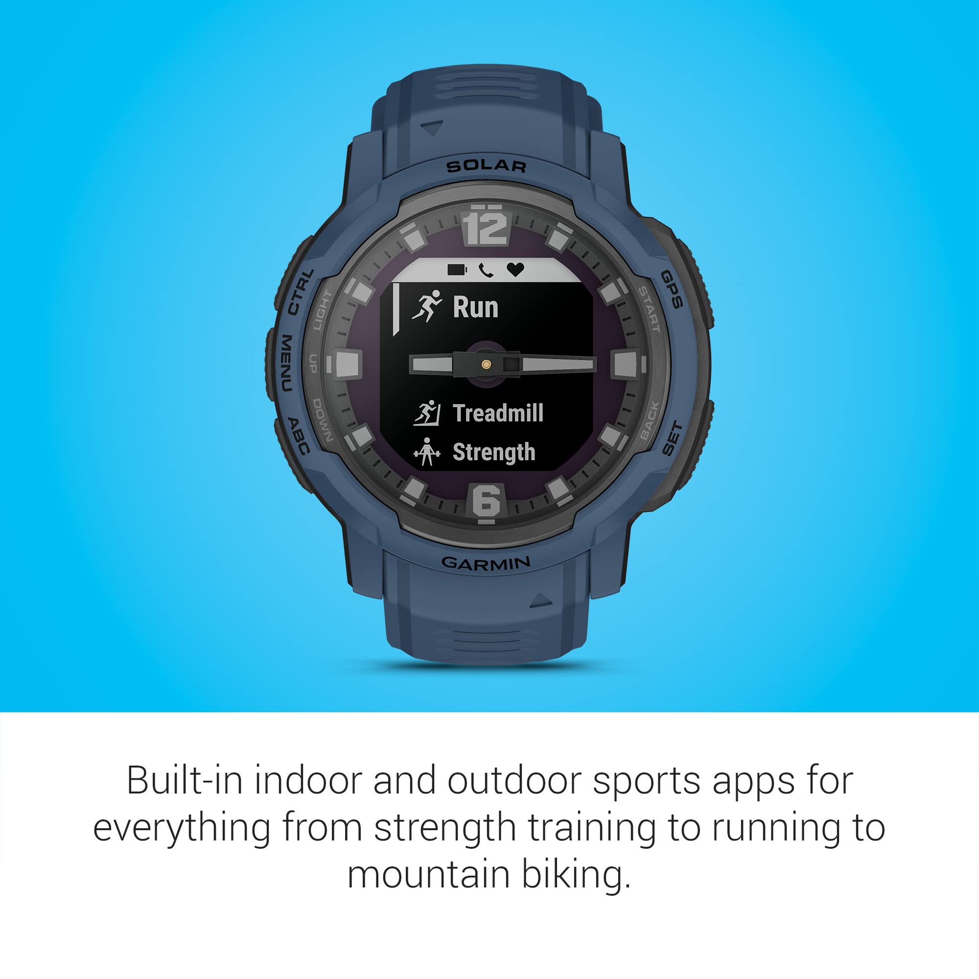 Garmin Instinct Crossover Solar - Rugged Hybrid Smartwatch with Solar Charging, Analog & Digital Display | Tidal Blue | Outdoor Sports, Hiking, Running & Fitness Tracking