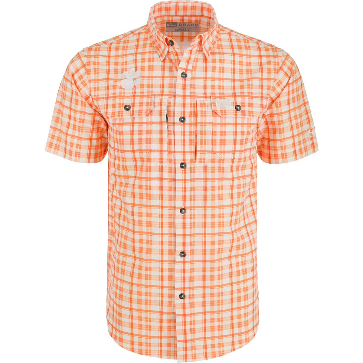 Clemson Hunter Creek Windowpane Plaid Short Sleeve Shirt for Men - Casual Button Down Oxford Shirt for Summer, Golf & Outdoor Activities