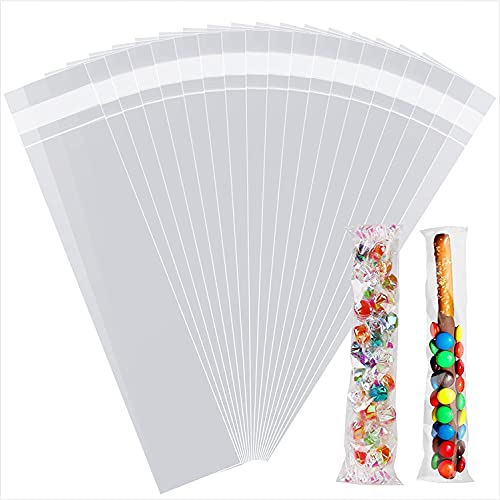 LEOSINDA 200pcs 3x9 Inch Clear Resealable Cellophane Bags for Treats, Cookies, Candy - Self Sealing Adhesive Plastic Bags for Gift Wrapping, Small Business Packaging (1.3 Mil Thick) - Perfect for Party Favors, Bakery Packaging & Retail Display