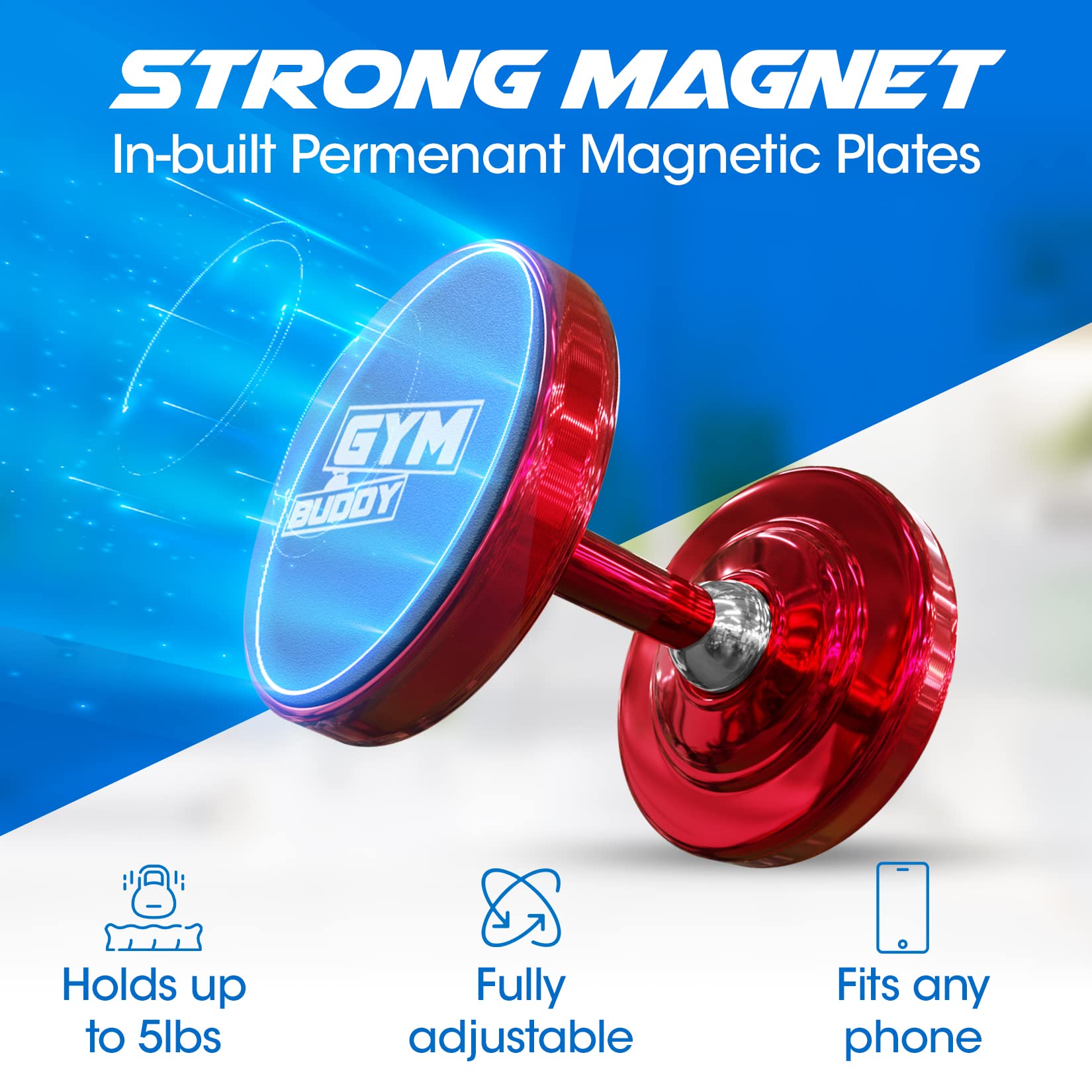 Magnetic Phone Mount for Car & Gym - Universal Phone Holder for Videos, Recording & Workouts - Strong Magnetic Phone Stand for Hands-Free Use While Driving, Exercising & Vlogging