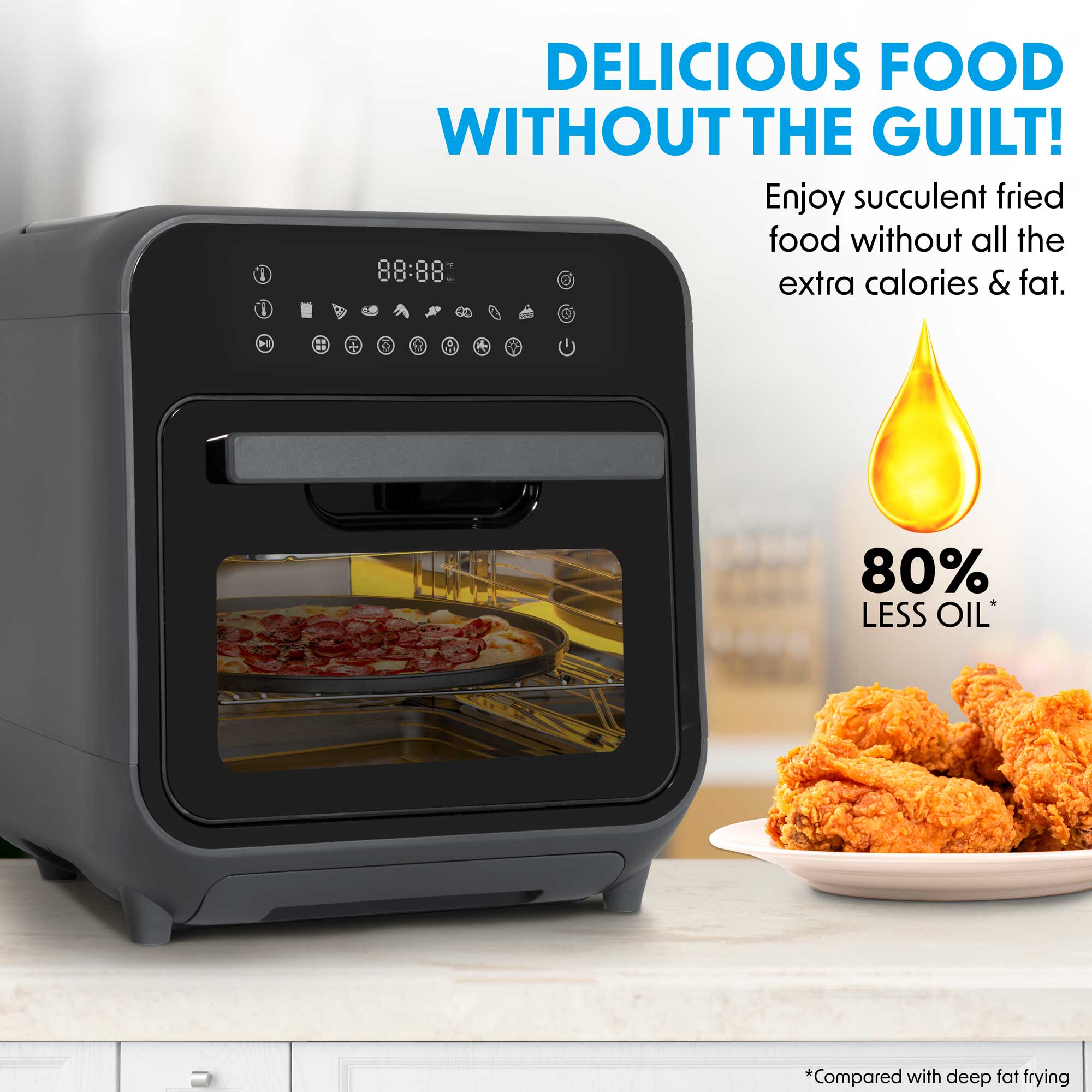 Baridi 15L Steam Air Fryer Oven Combo with Self-Cleaning - 8 Preset Functions, 1635W, Black - Perfect for Healthy Cooking, Baking, Roasting & Frying at Home