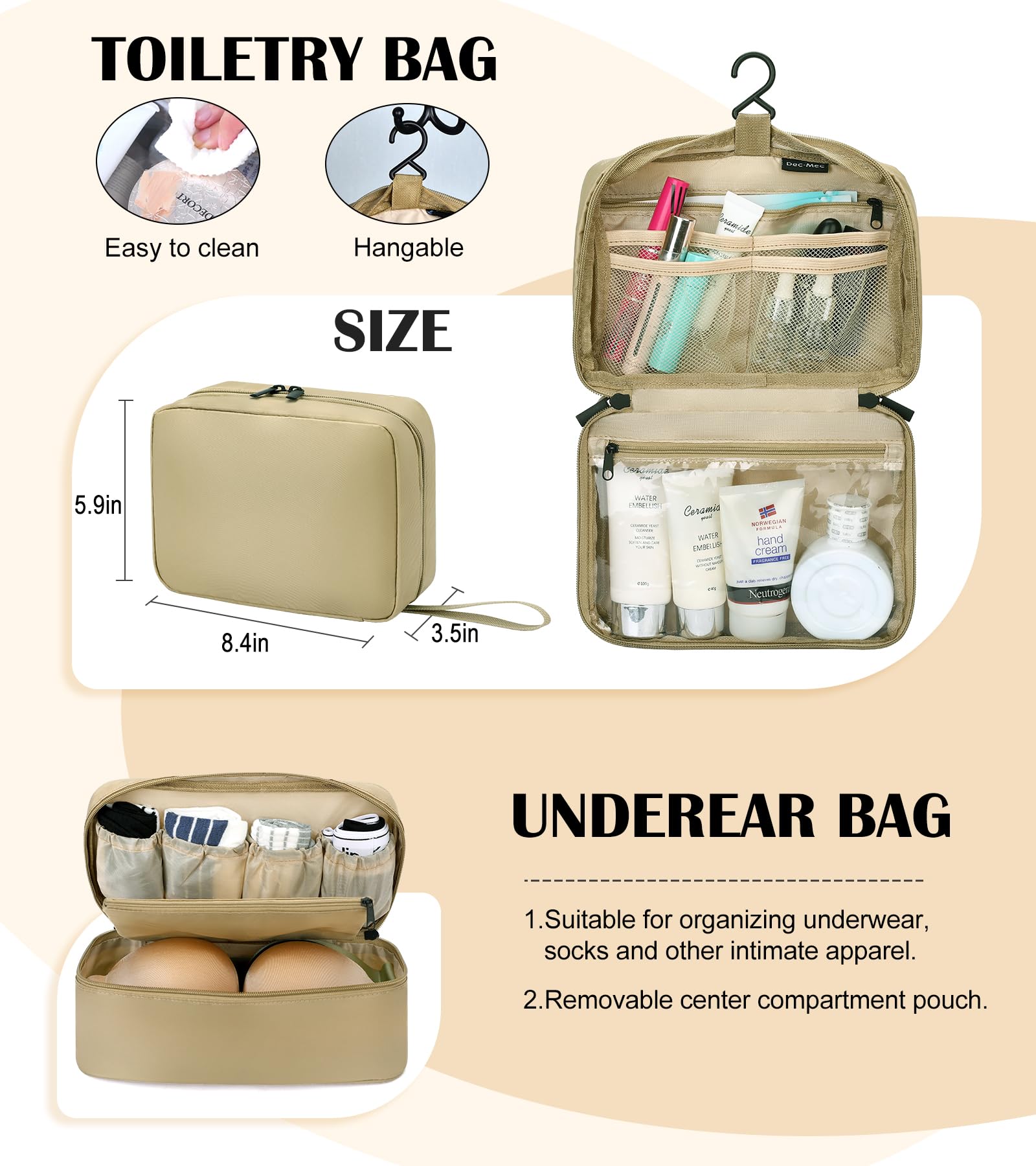 8-Piece Compression Packing Cubes Set with Toiletry Bag - Travel Luggage Organizers for Suitcases, Carry-Ons & Backpacks - Perfect for Business Trips, Vacations & Weekend Getaways (Tan)