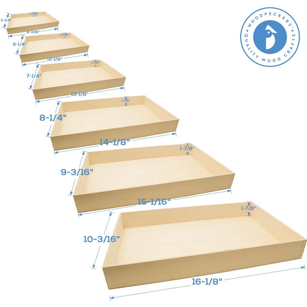 Unfinished Wood Nesting Trays Set of 6 - DIY Wooden Craft Trays for Serving, Organizing, Home Decor & Kids Play - Perfect for Parties, Craft Projects & Nursery Storage by Woodpeckers