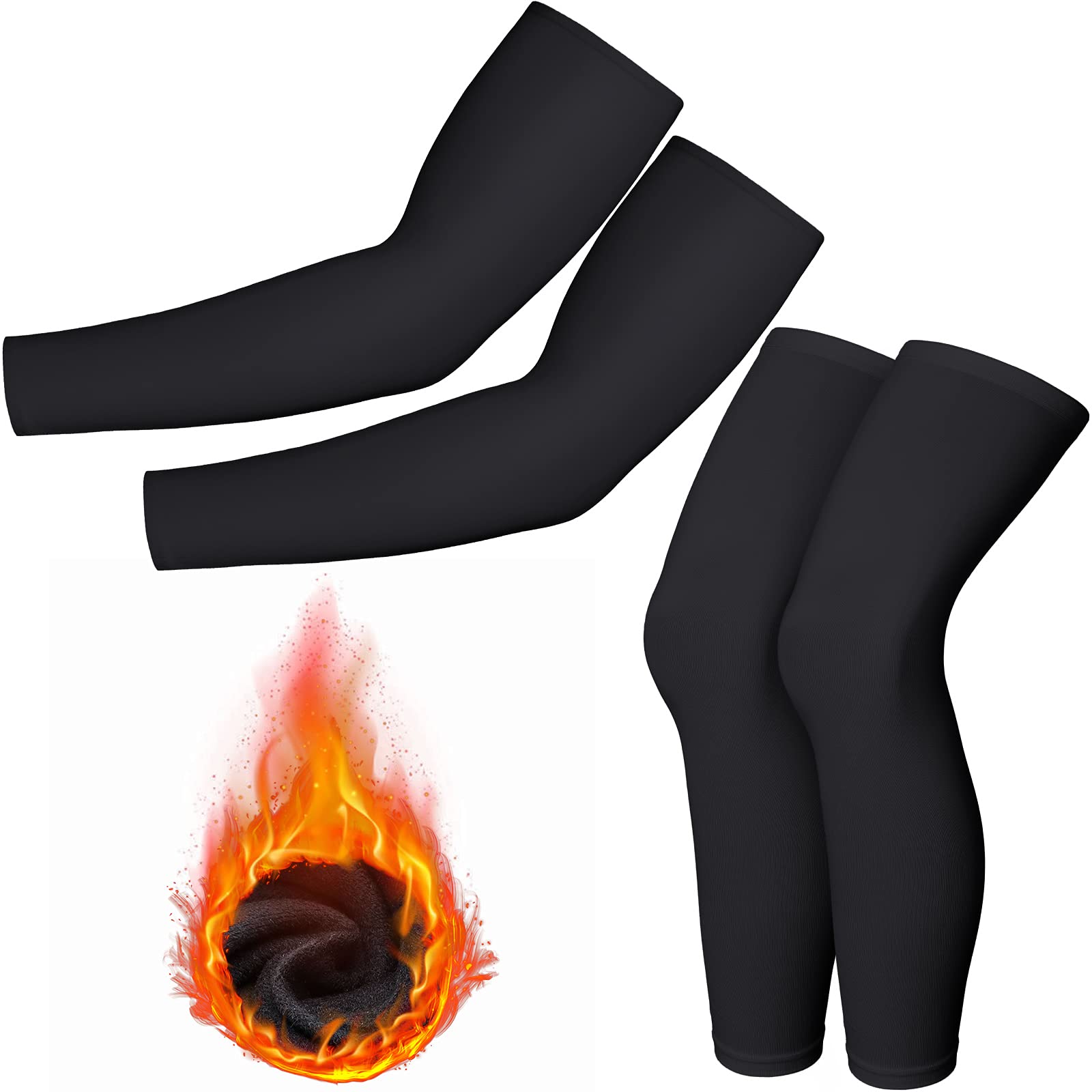 Boyiee 4 Pcs Thermal Arm Warmers for Men & Women - Full Length Cycling Arm Sleeves, Leg Compression Warmers for Outdoor Sports, Running, Biking & Cold Weather Activities