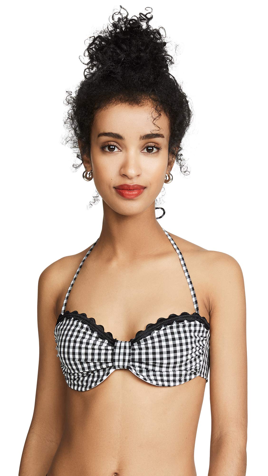 Shoshanna Women's Classic Black and White Gingham Bikini Top - Adjustable Straps, Comfortable Swimwear for Beach, Pool & Summer Vacation
