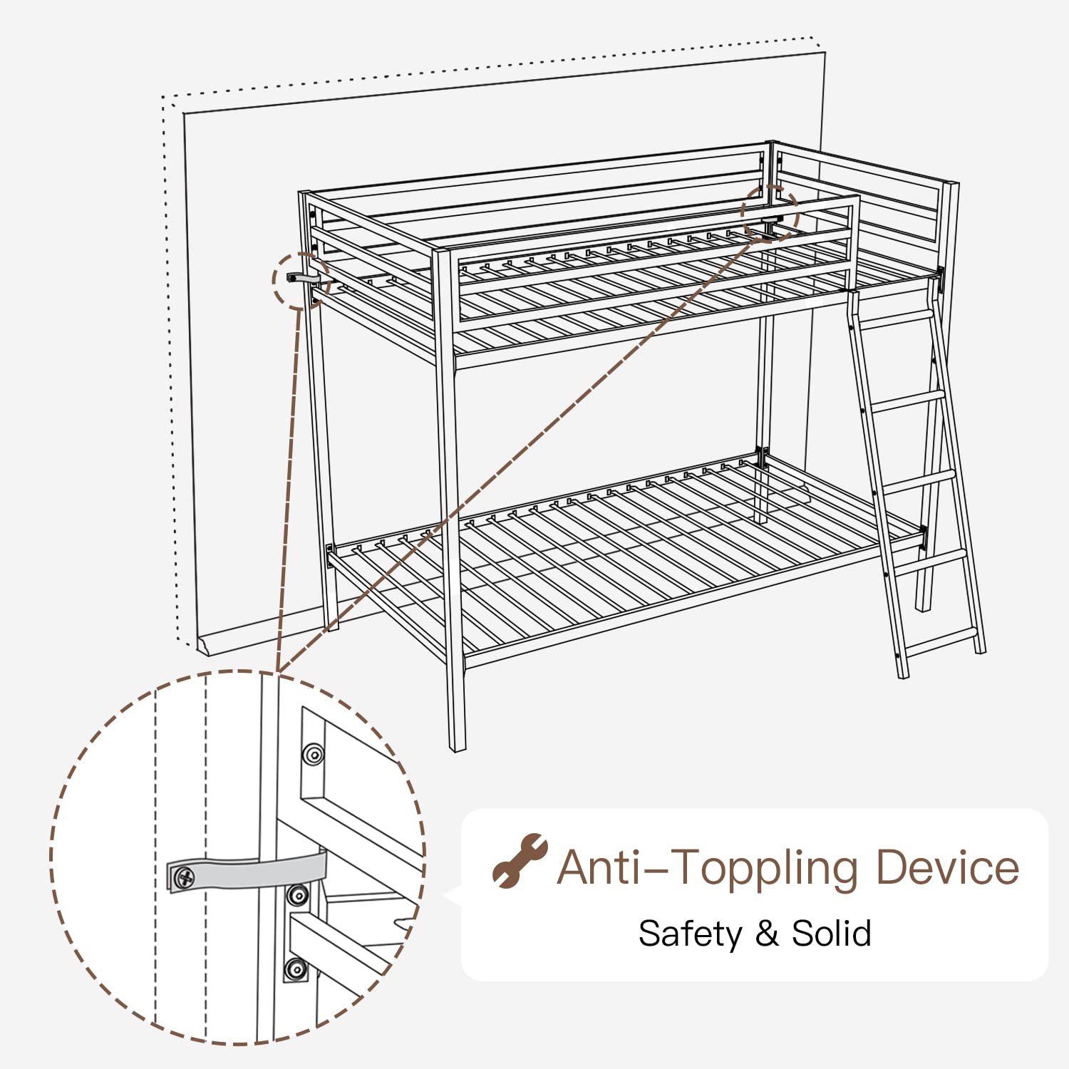ikalido Metal Loft Bunk Bed Twin Over Twin Size with Safety Guardrail & Ladder - Space Saving Bedroom Furniture, No Box Spring Needed - Cream White - Perfect for Kids Rooms, Dorms & Small Apartments