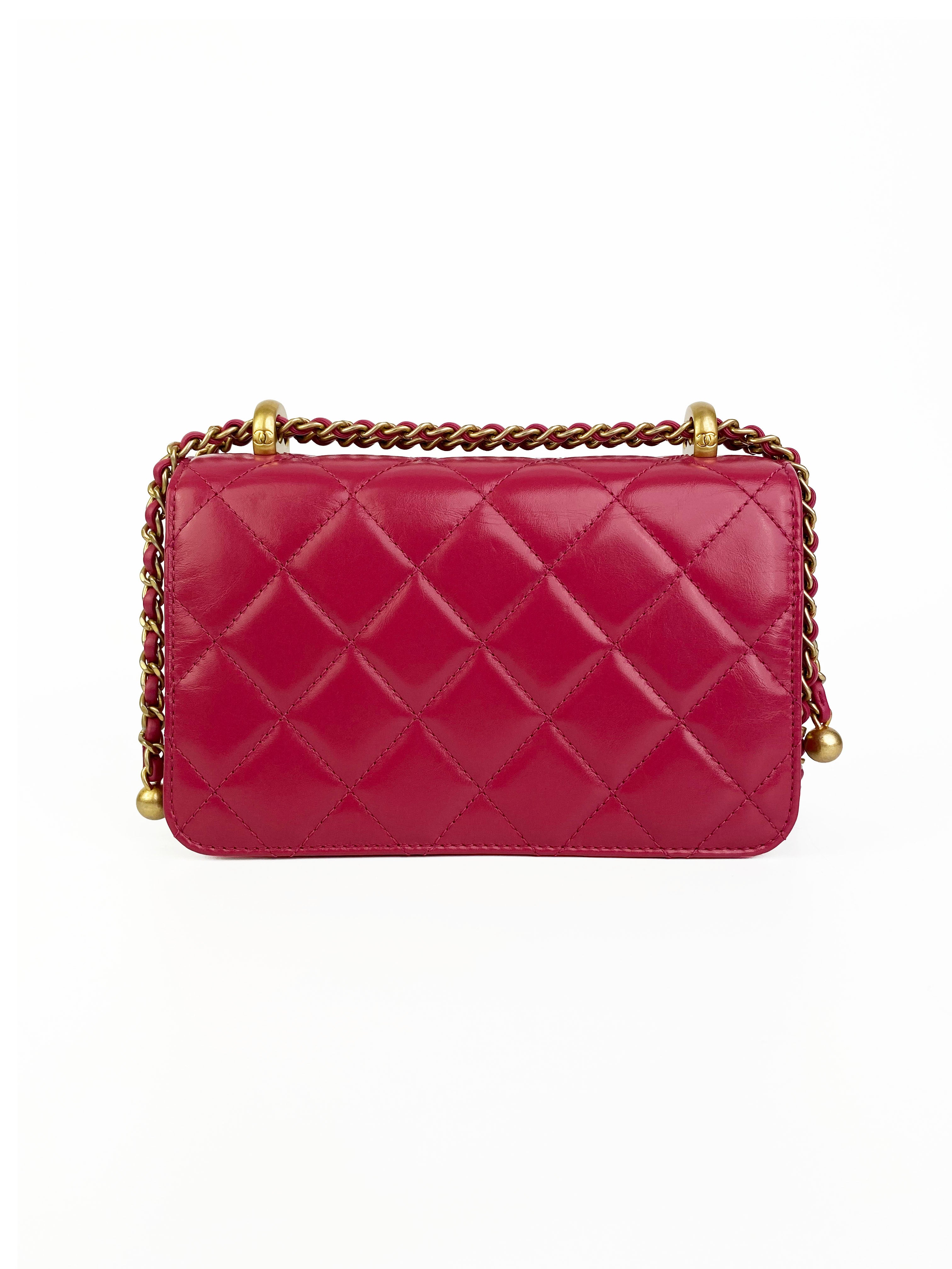 Chanel Mini Flap Bag in Deep Pink with Gold Ball Hardware - Elegant Crossbody Purse for Women, Perfect for Parties, Dates & Special Occasions
